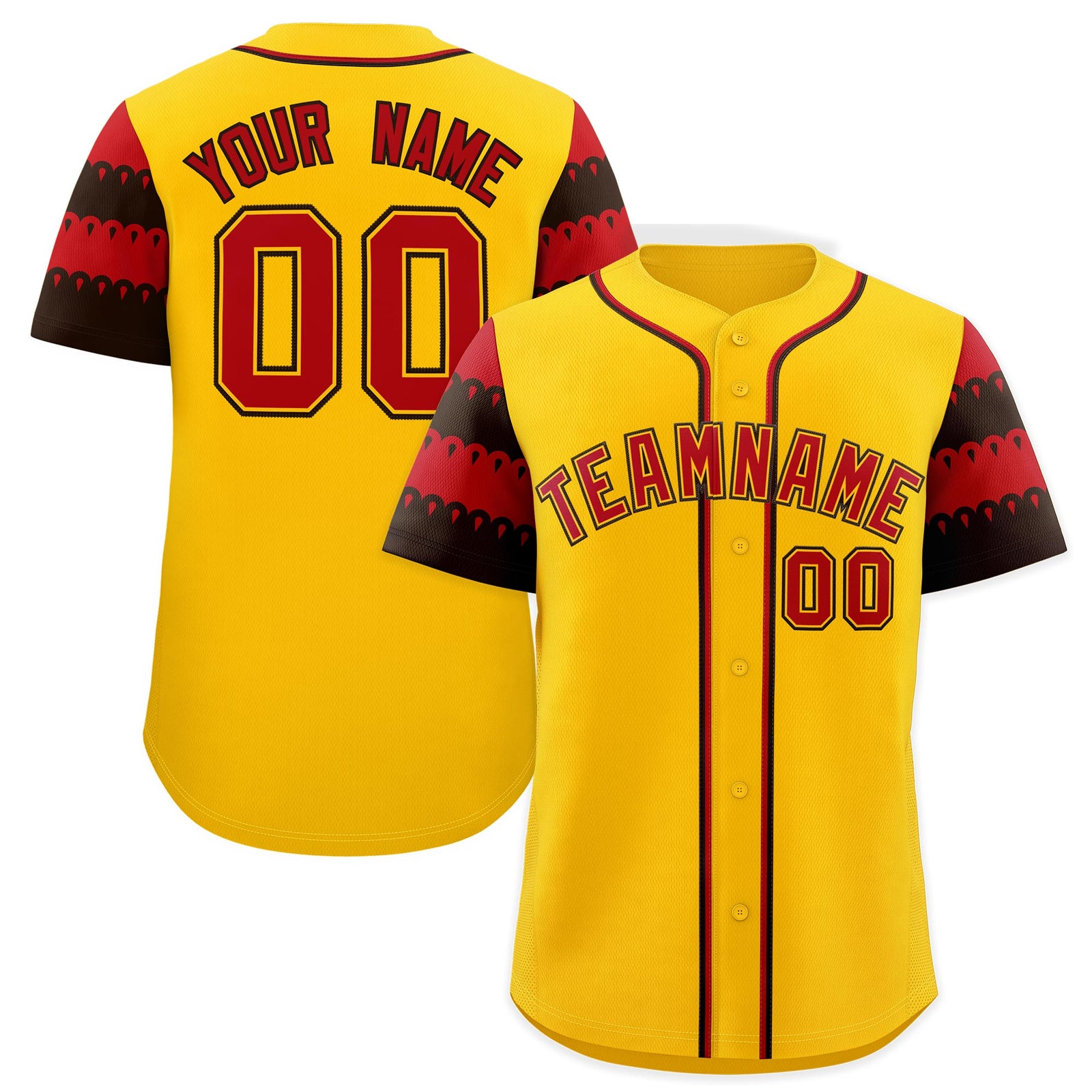 Custom Gold Red Black Sleeve Flag Lace Baseball Jersey | Sublimation Printed & Embroidery,Add Name and Numbern,Perfect for Teams | KXKSHOP