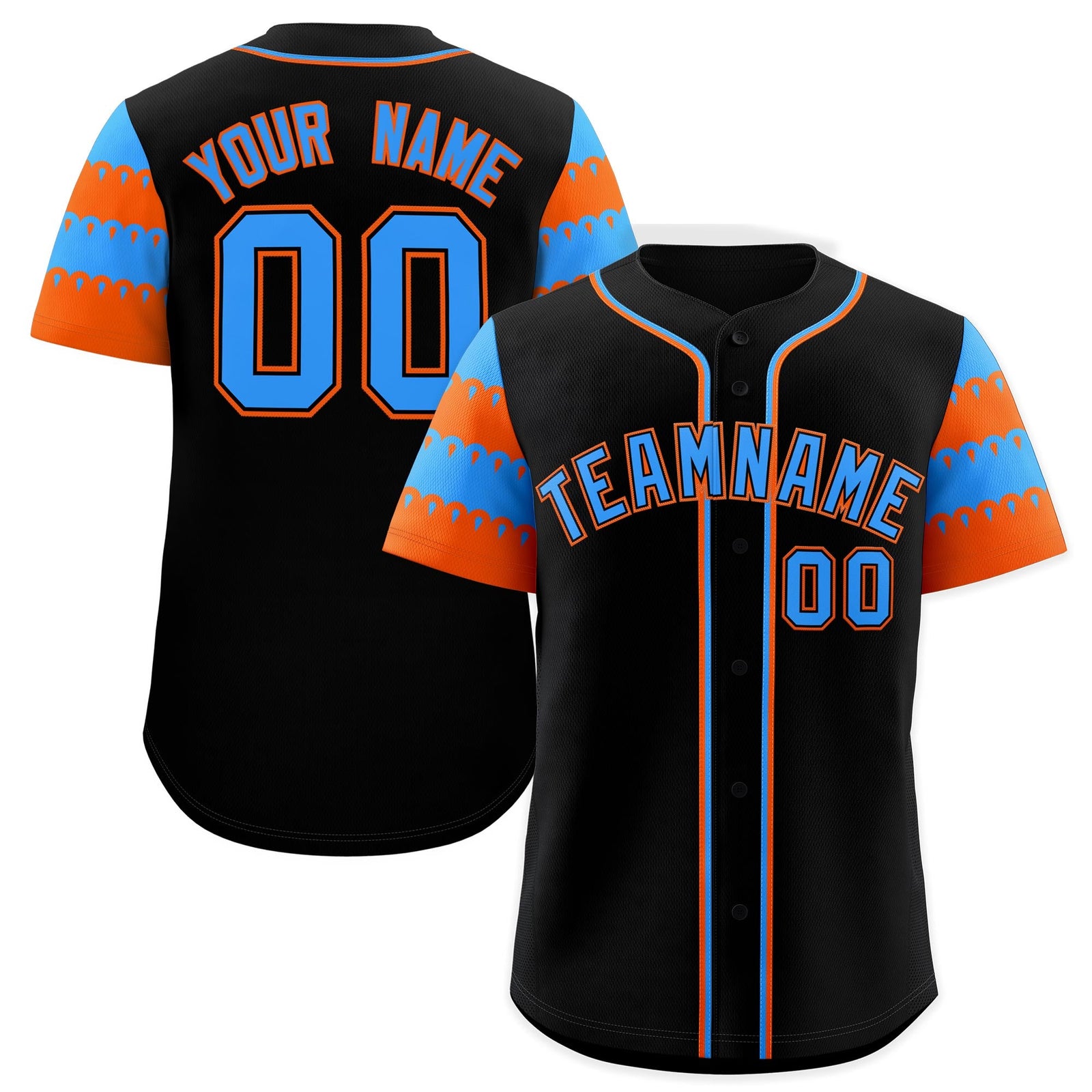 Custom Black Powder Blue Orange Sleeve Flag Lace Baseball Jersey | Sublimation Printed & Embroidery,Add Name and Numbern,Perfect for Teams | KXKSHOP