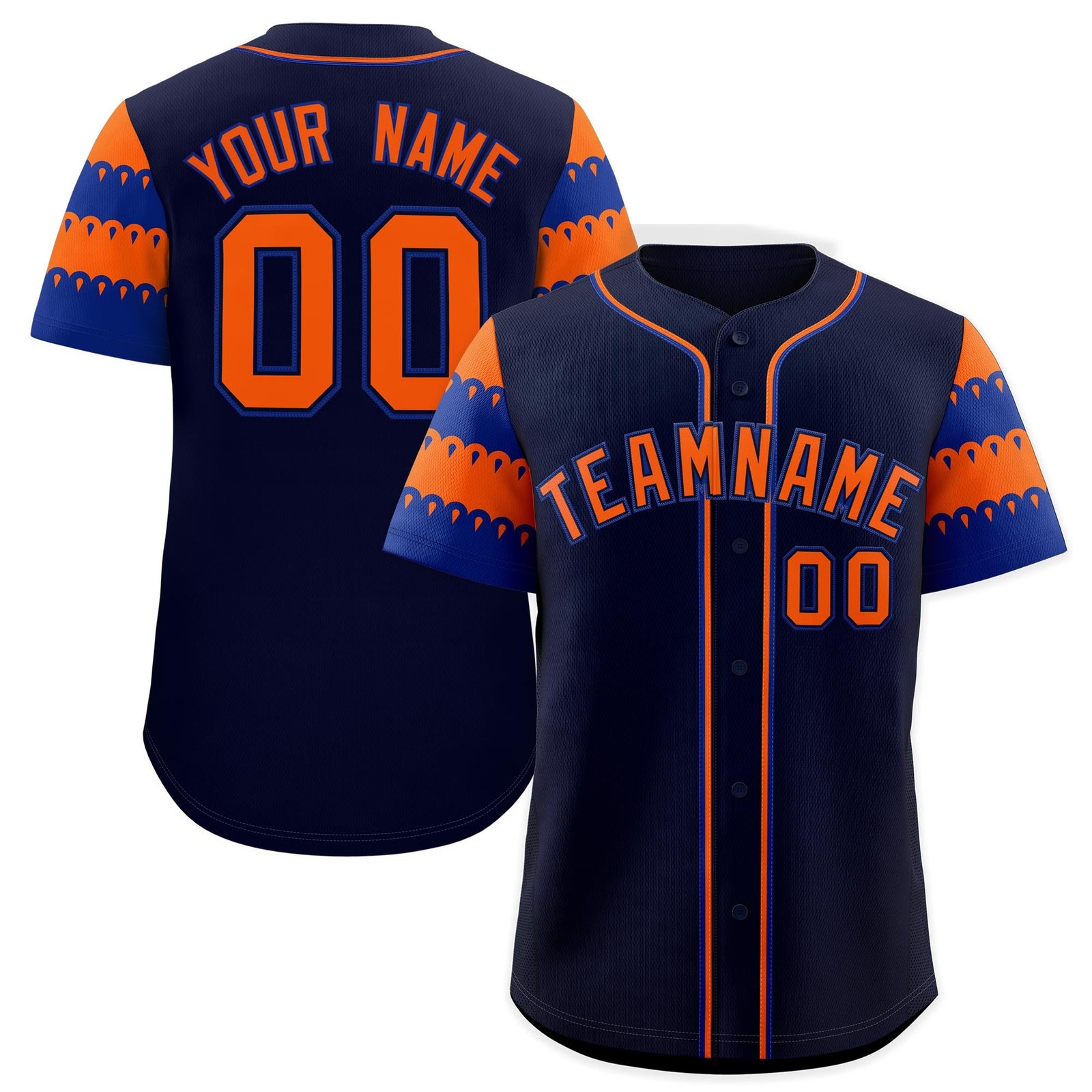 Custom Navy Orange Royal Sleeve Flag Lace Baseball Jersey | Sublimation Printed & Embroidery,Add Name and Numbern,Perfect for Teams | KXKSHOP
