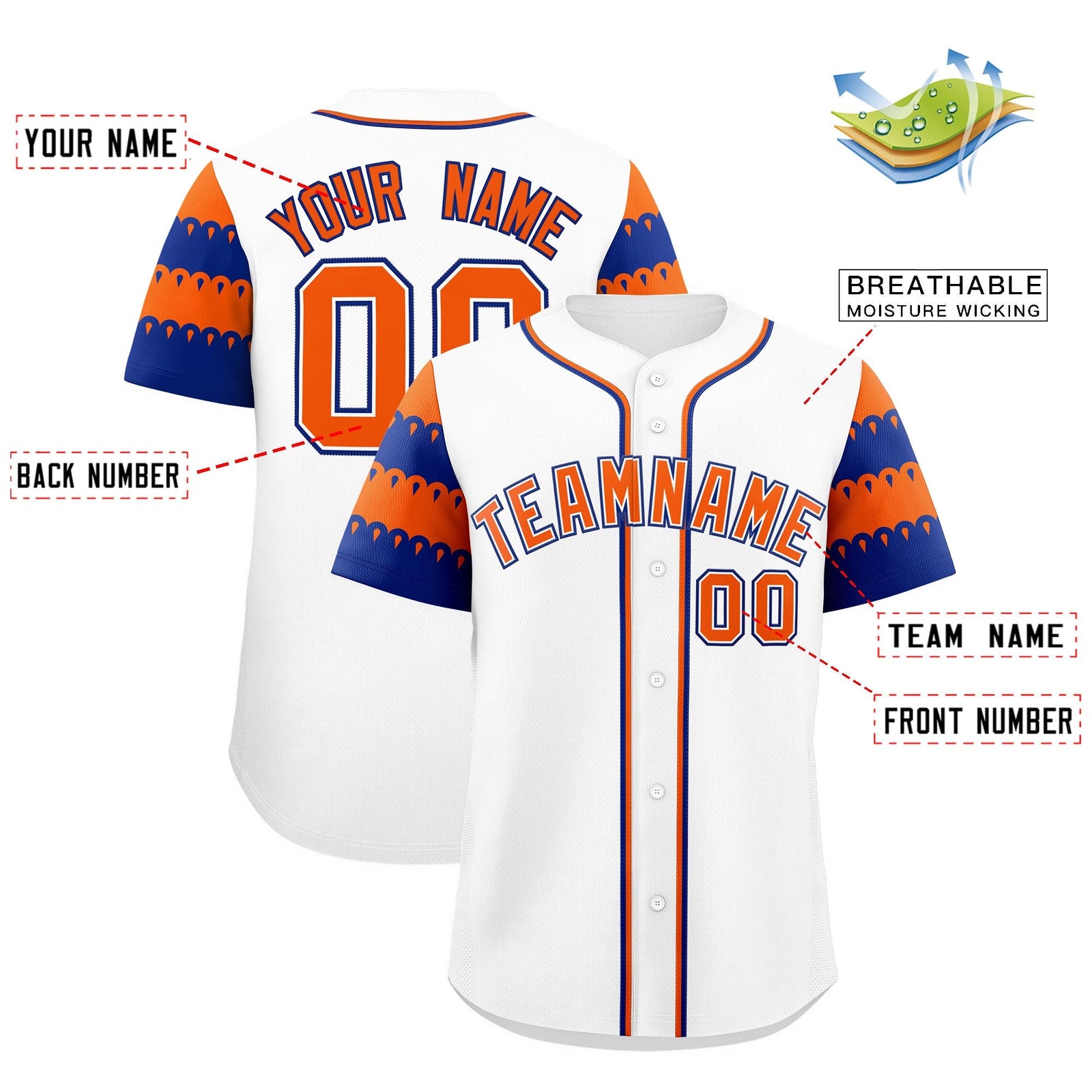 Custom White Orange Royal Sleeve Flag Lace Baseball Jersey | Sublimation Printed & Embroidery,Add Name and Numbern,Perfect for Teams | KXKSHOP