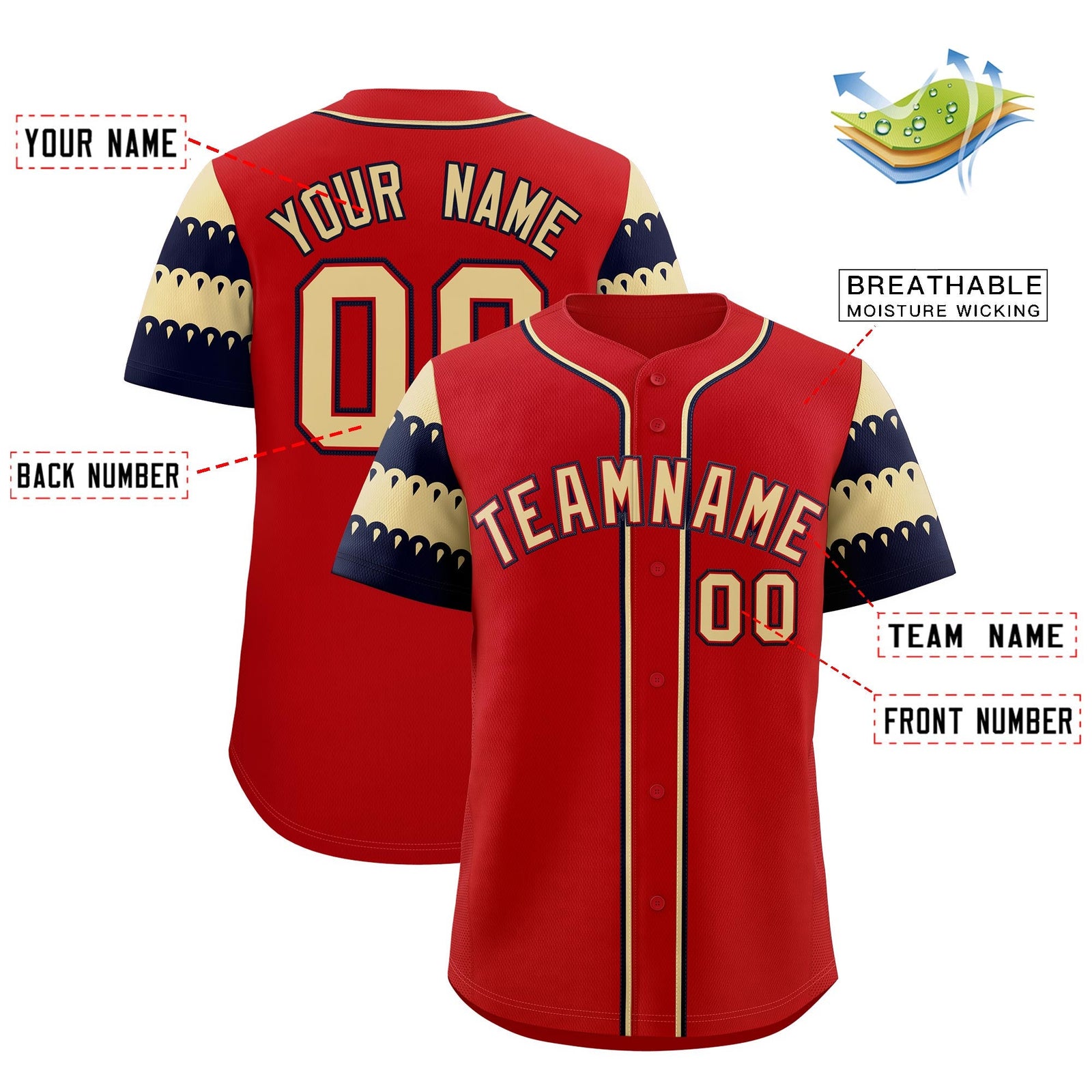 Custom Red Khaki Black Sleeve Flag Lace Baseball Jersey | Sublimation Printed & Embroidery,Add Name and Numbern,Perfect for Teams | KXKSHOP