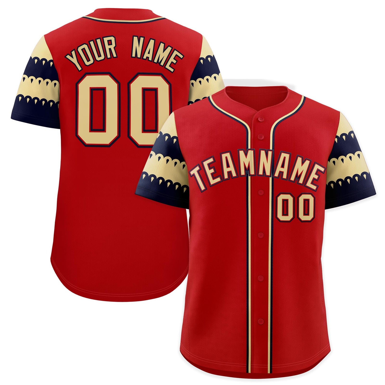 Custom Red Khaki Black Sleeve Flag Lace Baseball Jersey | Sublimation Printed & Embroidery,Add Name and Numbern,Perfect for Teams | KXKSHOP