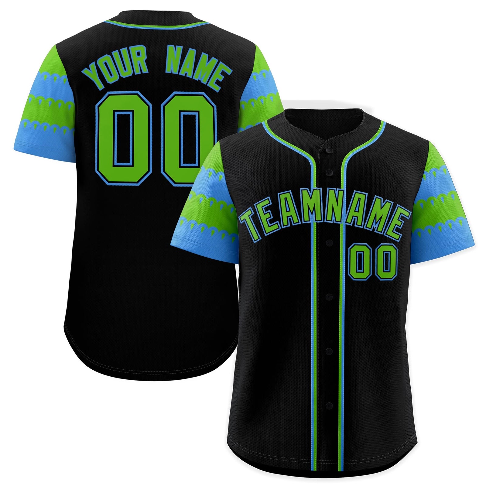 Custom Black Green Powder Blue Sleeve Flag Lace Baseball Jersey | Sublimation Printed & Embroidery,Add Name and Numbern,Perfect for Teams | KXKSHOP