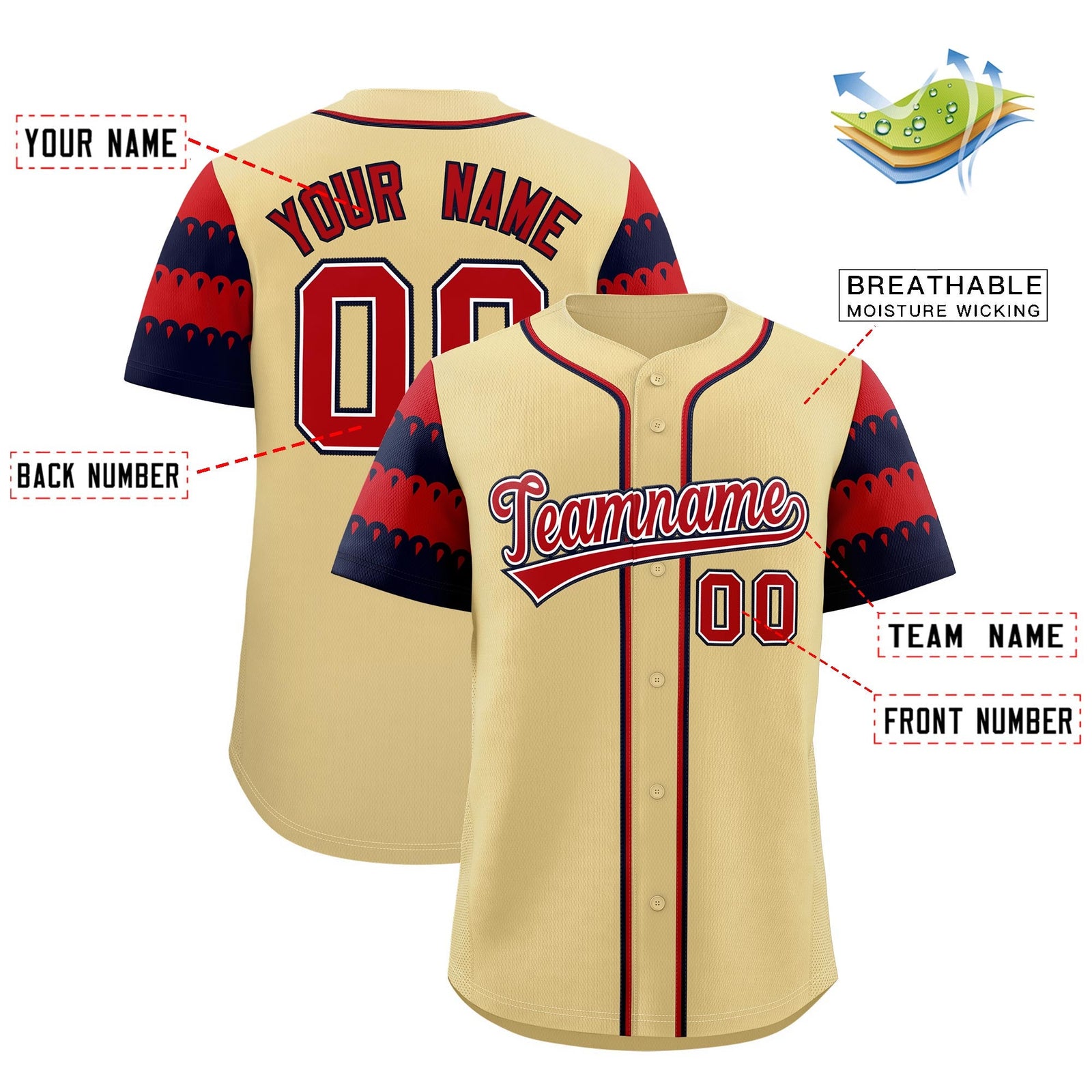 Custom Khaki Red Navy Sleeve Flag Lace Baseball Jersey | Sublimation Printed & Embroidery,Add Name and Numbern,Perfect for Teams | KXKSHOP