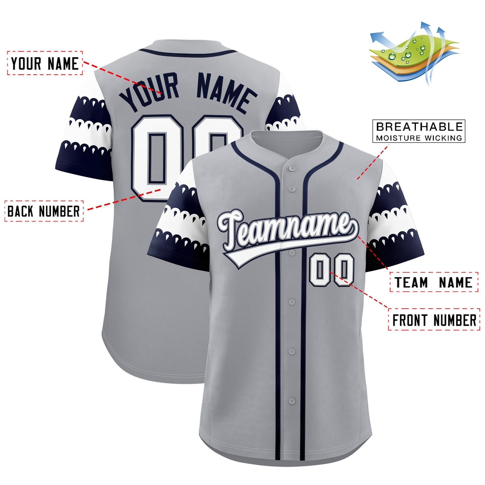 Custom Gray Navy White Sleeve Flag Lace Baseball Jersey | Sublimation Printed & Embroidery,Add Name and Numbern,Perfect for Teams | KXKSHOP