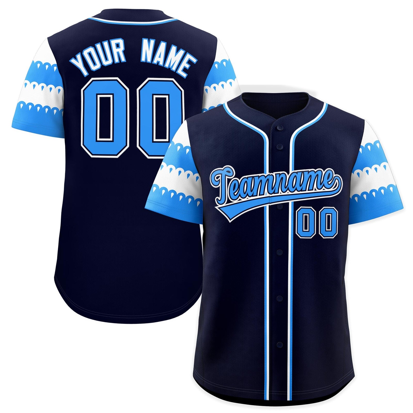 Custom Black Powder Blue White Sleeve Flag Lace Baseball Jersey | Sublimation Printed & Embroidery,Add Name and Numbern,Perfect for Teams | KXKSHOP