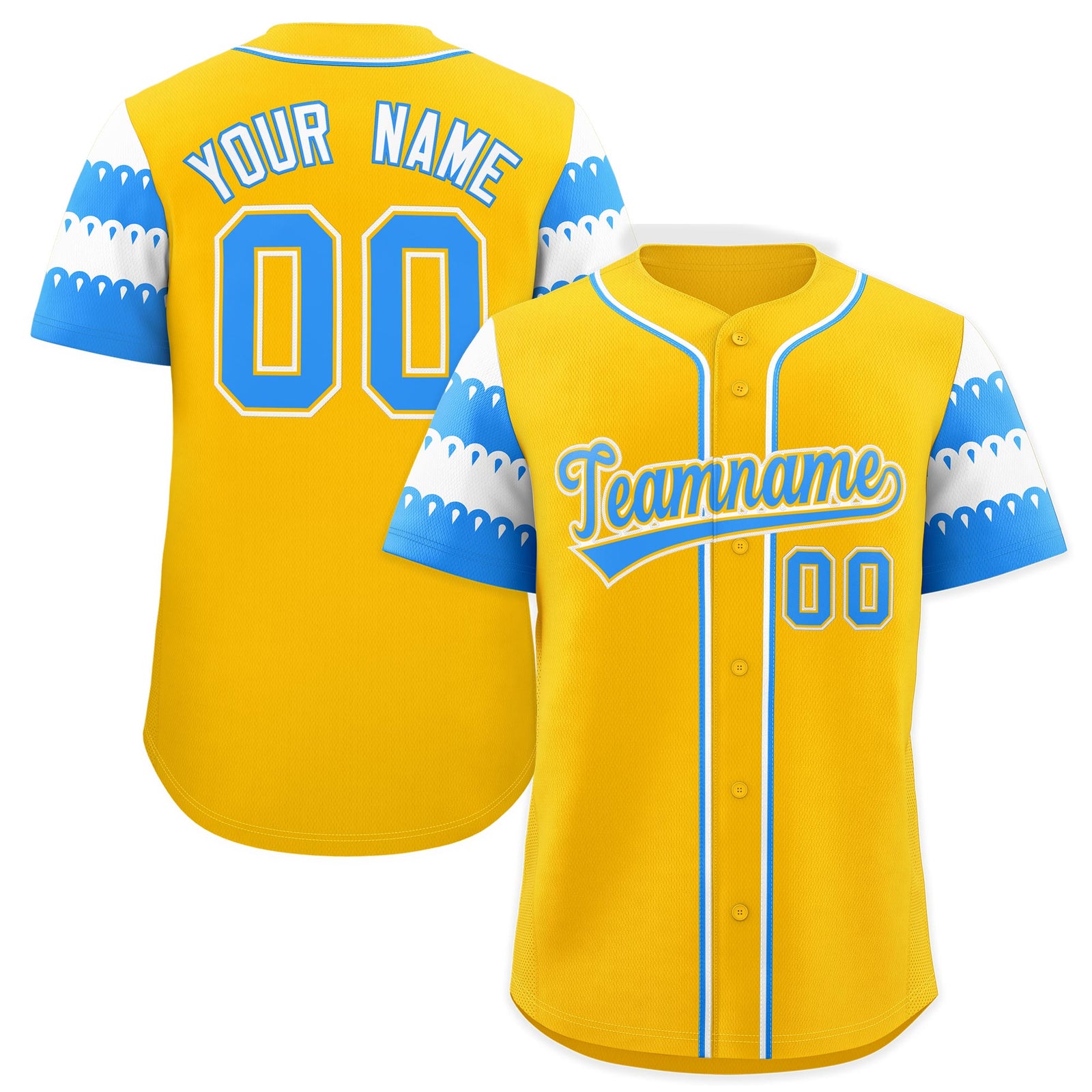 Custom Gold Powder Blue White Sleeve Flag Lace Baseball Jersey | Sublimation Printed & Embroidery,Add Name and Numbern,Perfect for Teams | KXKSHOP