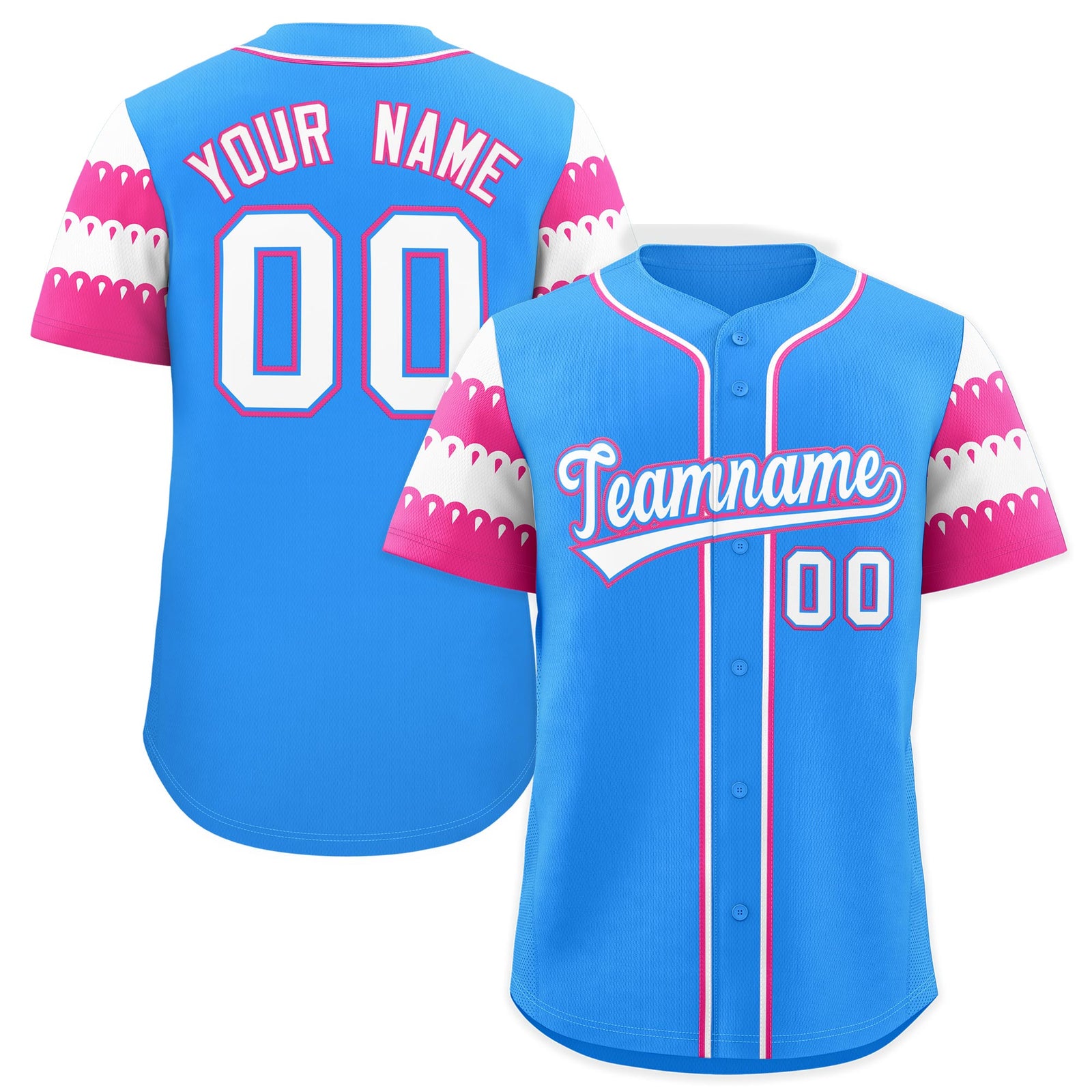 Custom Powder Blue Pink White Sleeve Flag Lace Baseball Jersey | Sublimation Printed & Embroidery,Add Name and Numbern,Perfect for Teams | KXKSHOP
