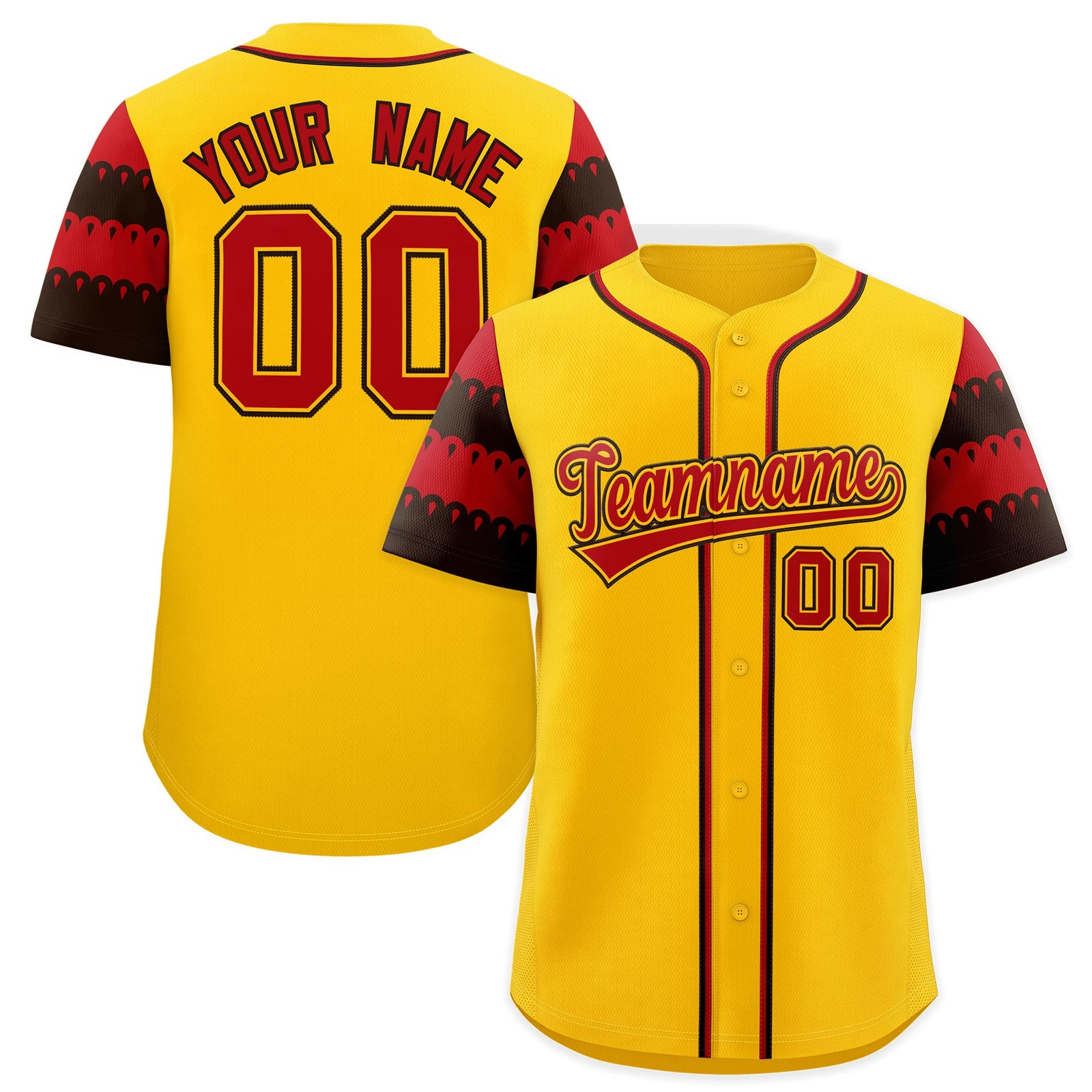 Custom Gold Red Black Sleeve Flag Lace Baseball Jersey | Sublimation Printed & Embroidery,Add Name and Numbern,Perfect for Teams | KXKSHOP