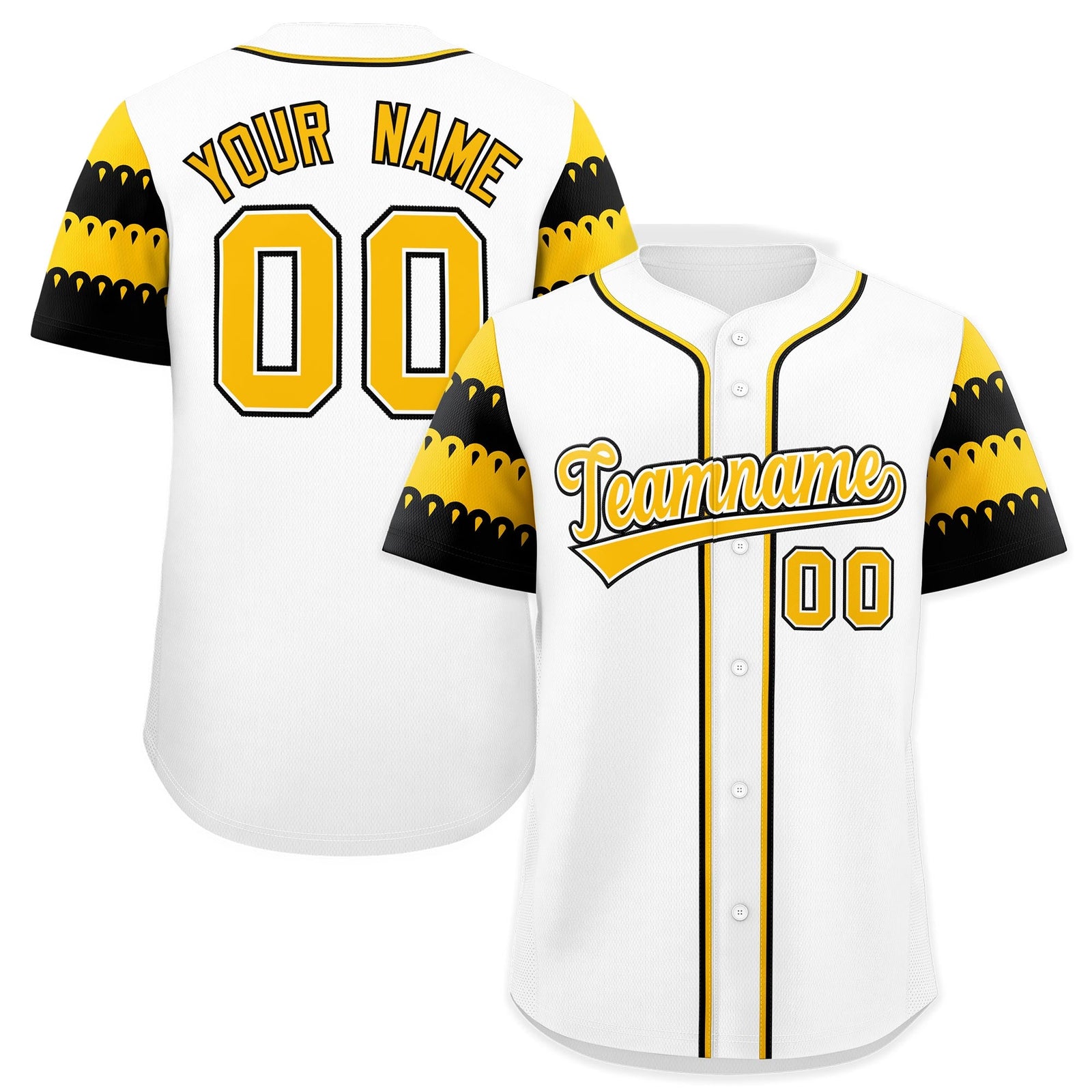 Custom White Gold Black Sleeve Flag Lace Baseball Jersey | Sublimation Printed & Embroidery,Add Name and Numbern,Perfect for Teams | KXKSHOP