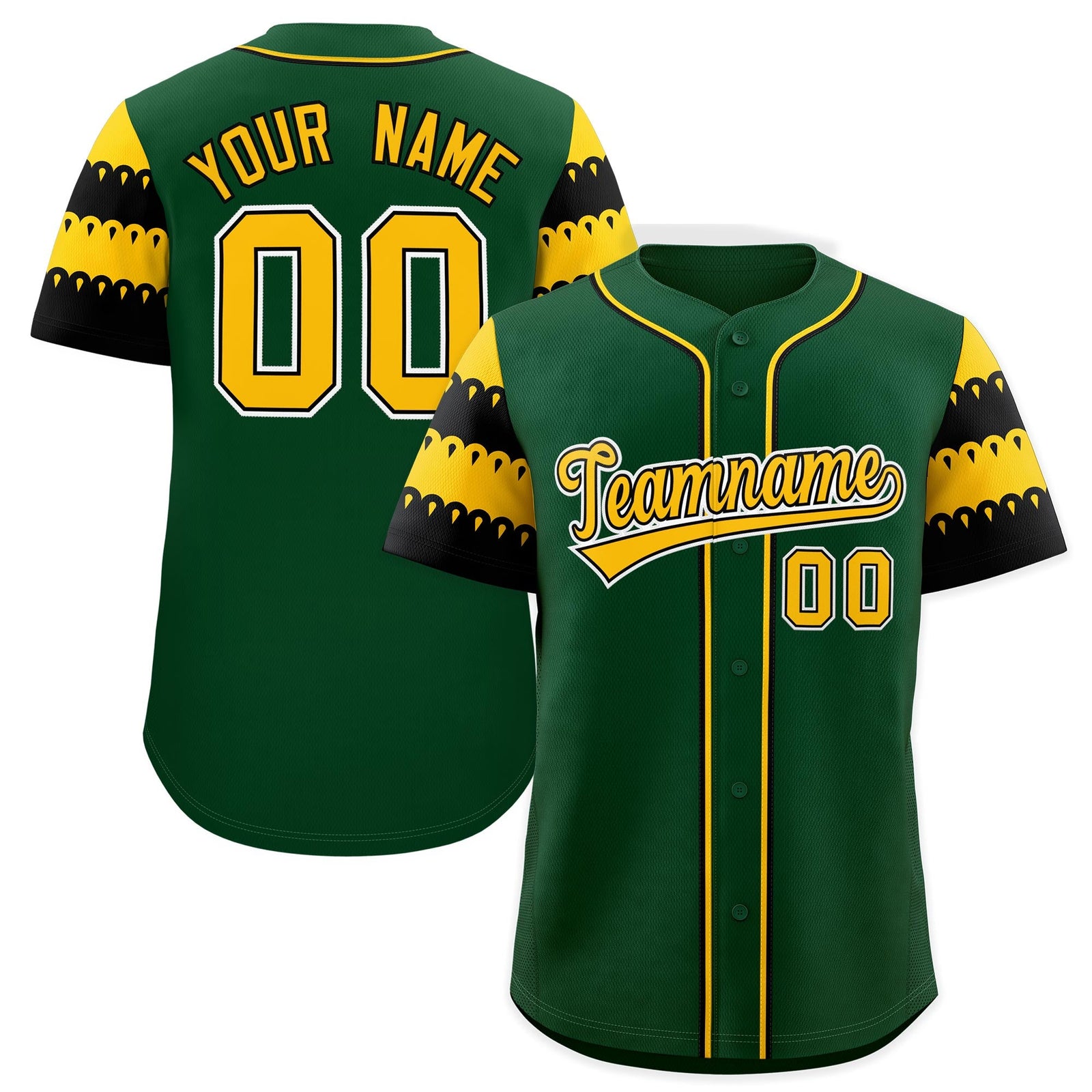 Custom Green Gold Black Sleeve Flag Lace Baseball Jersey | Sublimation Printed & Embroidery,Add Name and Numbern,Perfect for Teams | KXKSHOP
