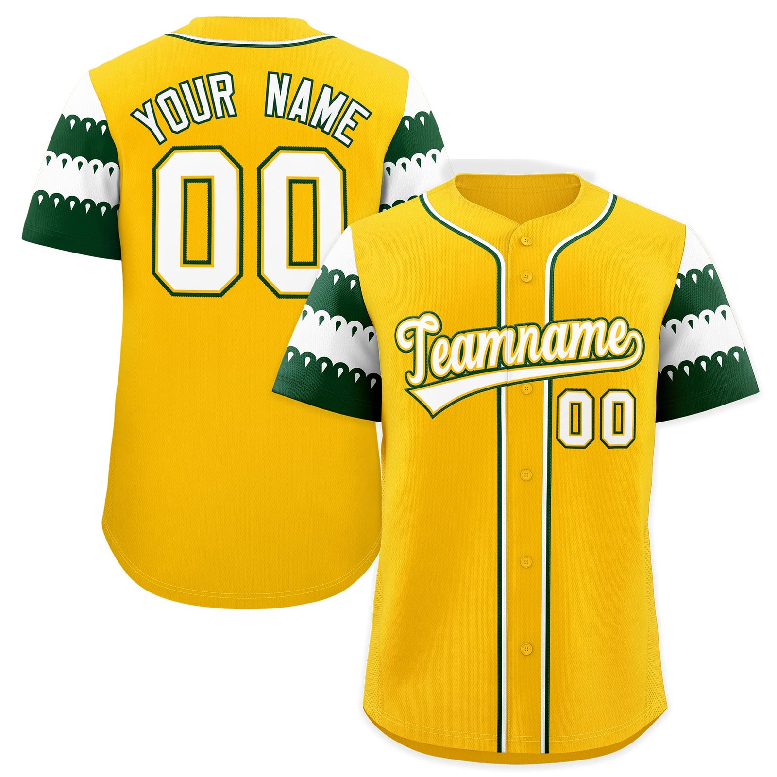 Custom Gold Green White Sleeve Flag Lace Baseball Jersey | Sublimation Printed & Embroidery,Add Name and Numbern,Perfect for Teams | KXKSHOP