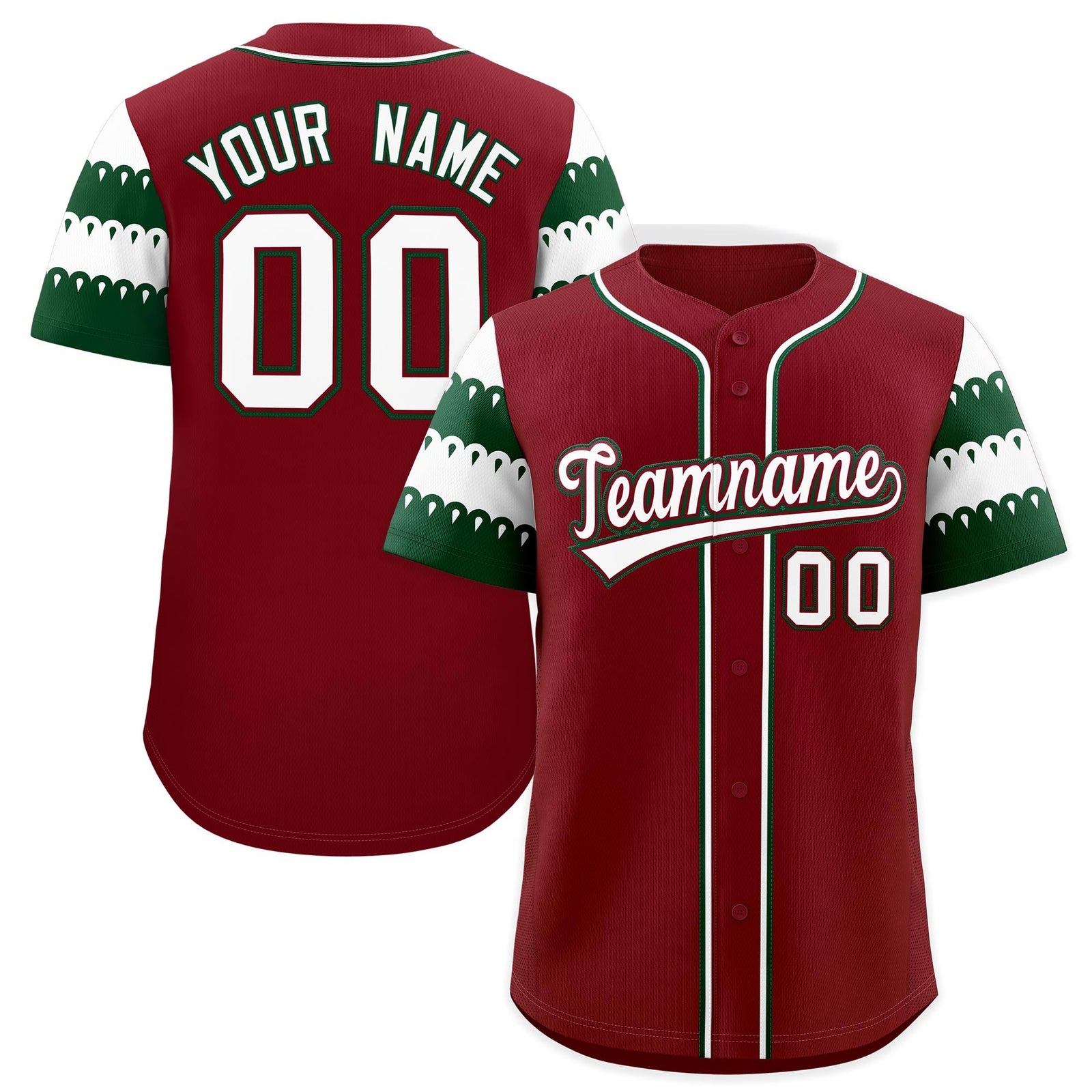 Custom Crimson Green White Sleeve Flag Lace Baseball Jersey | Sublimation Printed & Embroidery,Add Name and Numbern,Perfect for Teams | KXKSHOP