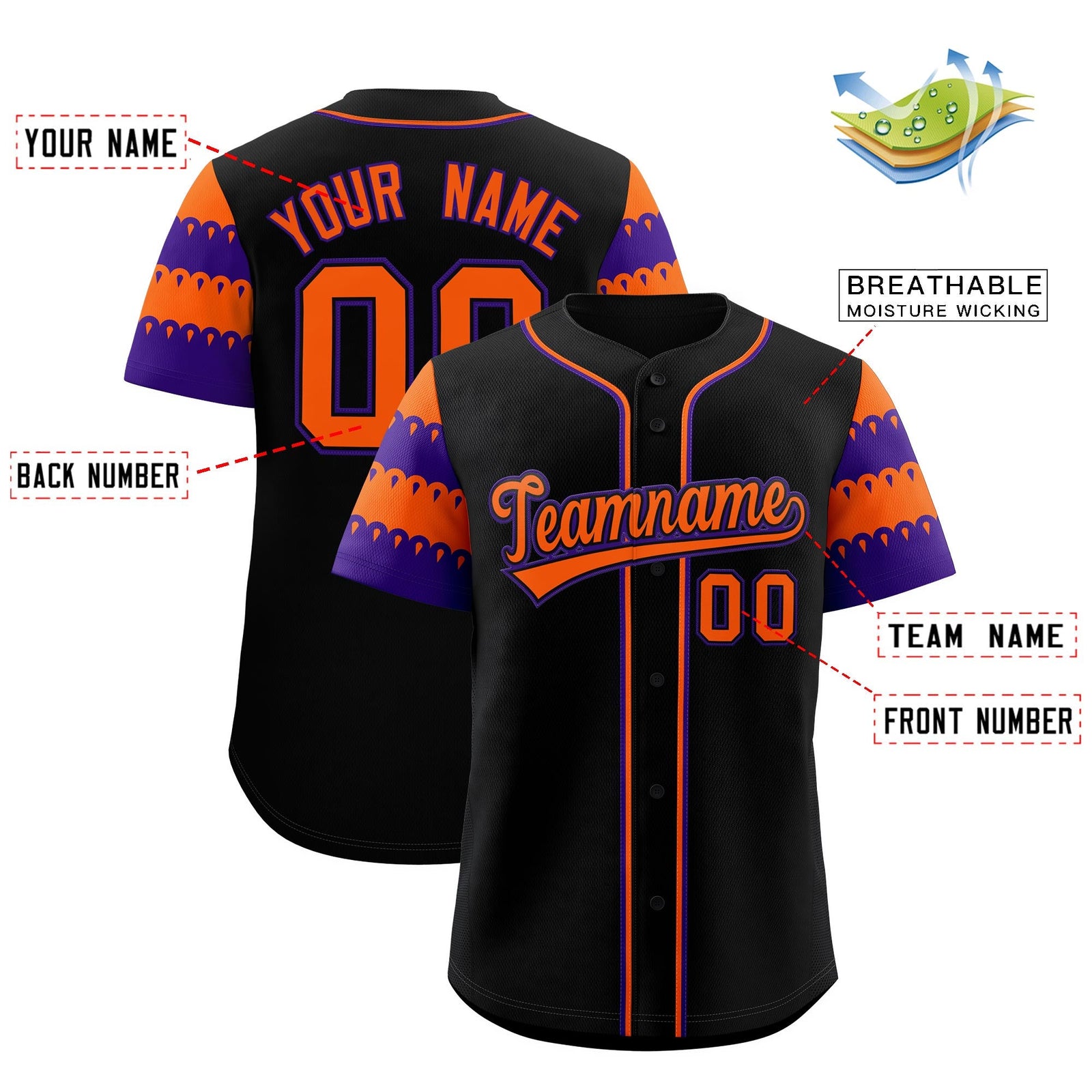 Custom Black Orange Purple Sleeve Flag Lace Baseball Jersey | Sublimation Printed & Embroidery,Add Name and Numbern,Perfect for Teams | KXKSHOP