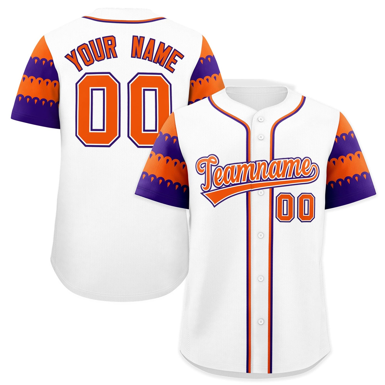 Custom White Orange Purple Sleeve Flag Lace Baseball Jersey | Sublimation Printed & Embroidery,Add Name and Numbern,Perfect for Teams | KXKSHOP