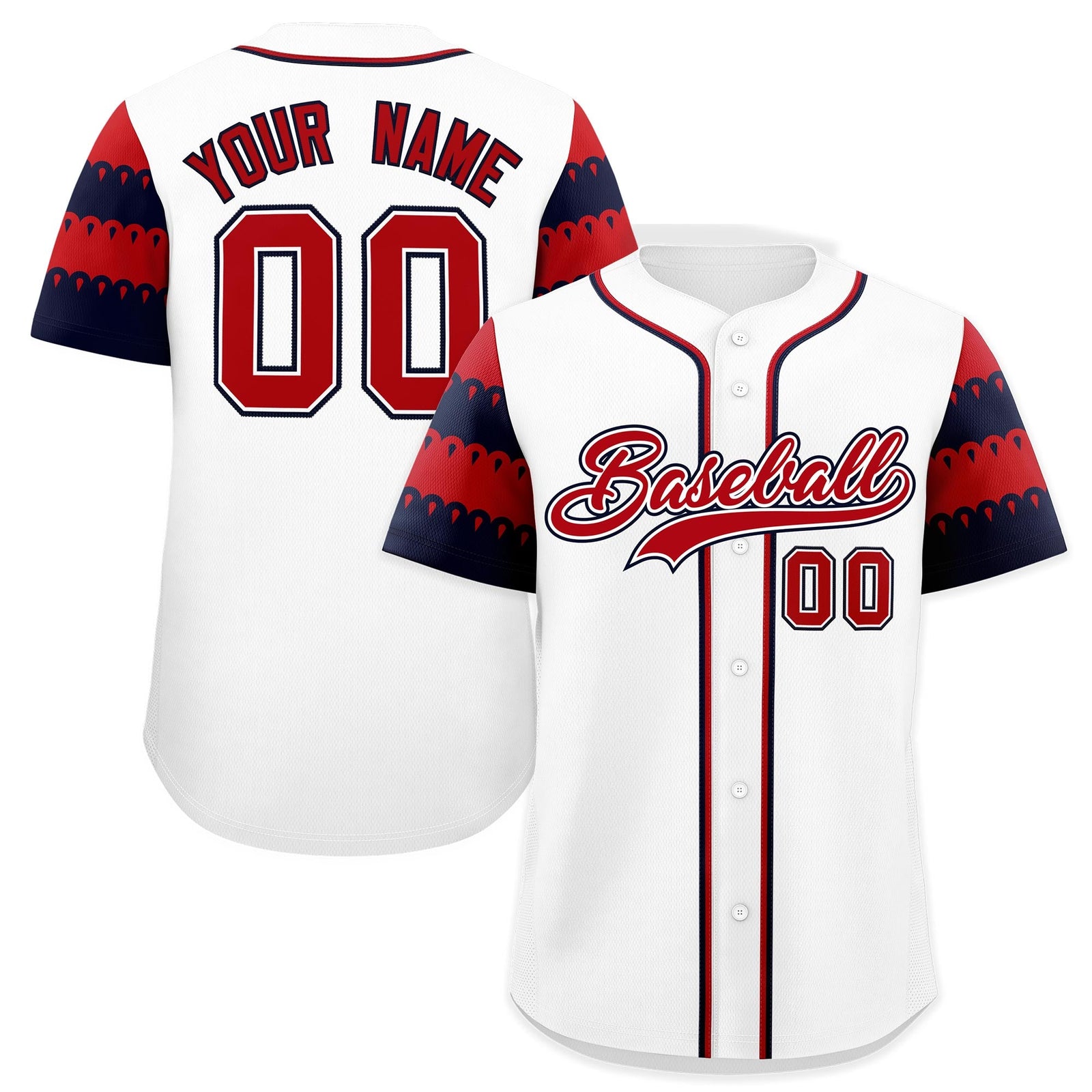 Custom White Red Navy Sleeve Flag Lace Baseball Jersey | Sublimation Printed & Embroidery,Add Name and Numbern,Perfect for Teams | KXKSHOP