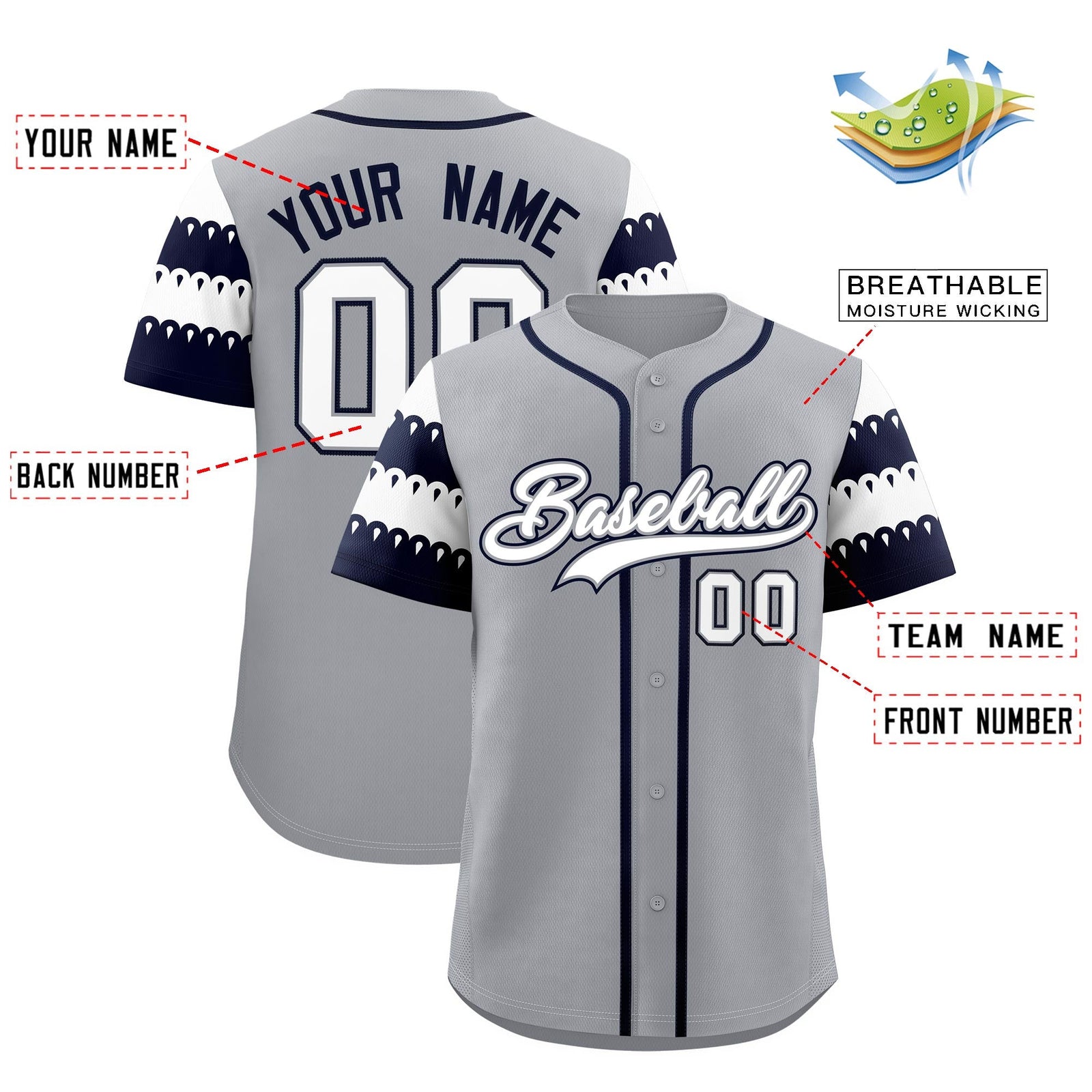 Custom Gray Navy White Sleeve Flag Lace Baseball Jersey | Sublimation Printed & Embroidery,Add Name and Numbern,Perfect for Teams | KXKSHOP