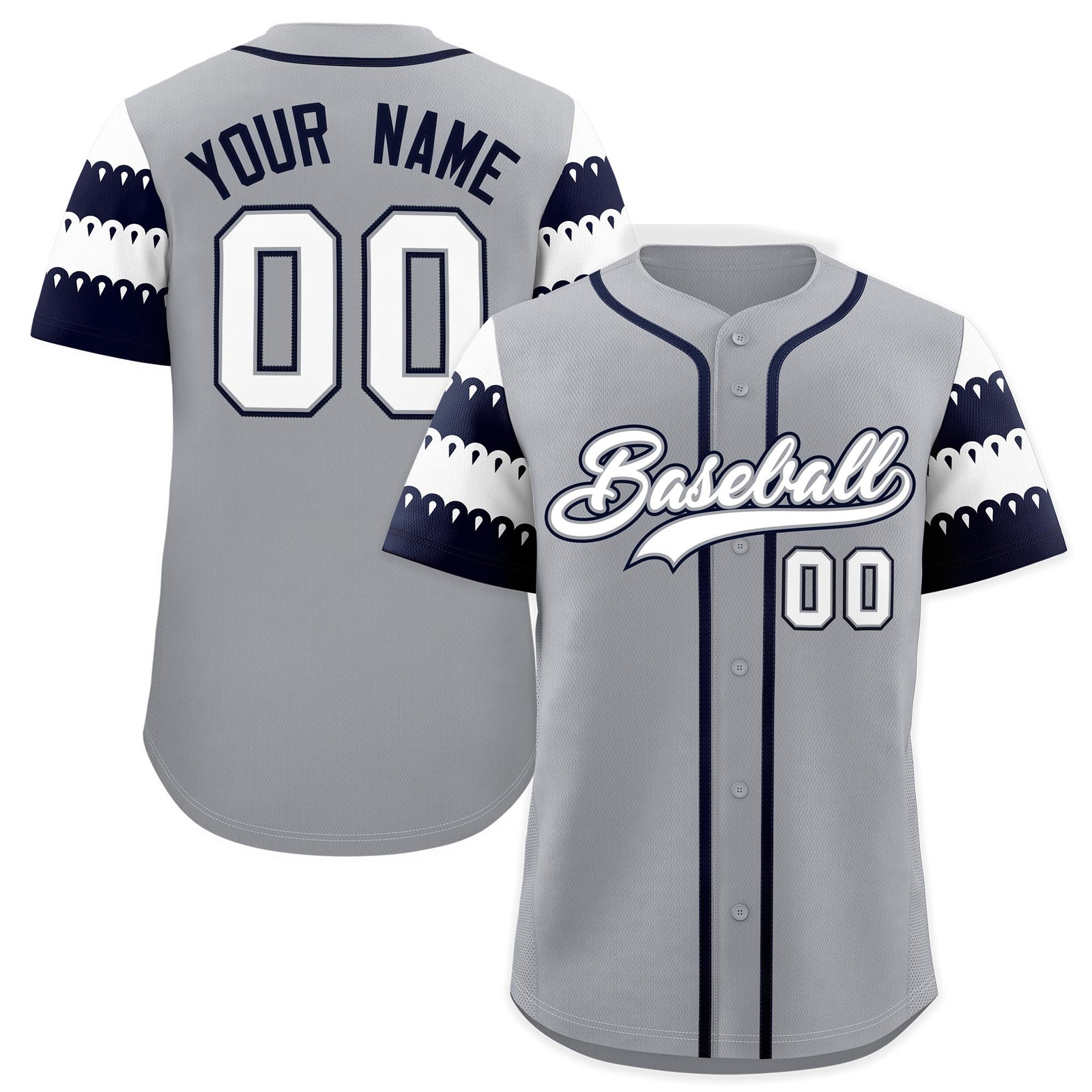 Custom Gray Navy White Sleeve Flag Lace Baseball Jersey | Sublimation Printed & Embroidery,Add Name and Numbern,Perfect for Teams | KXKSHOP