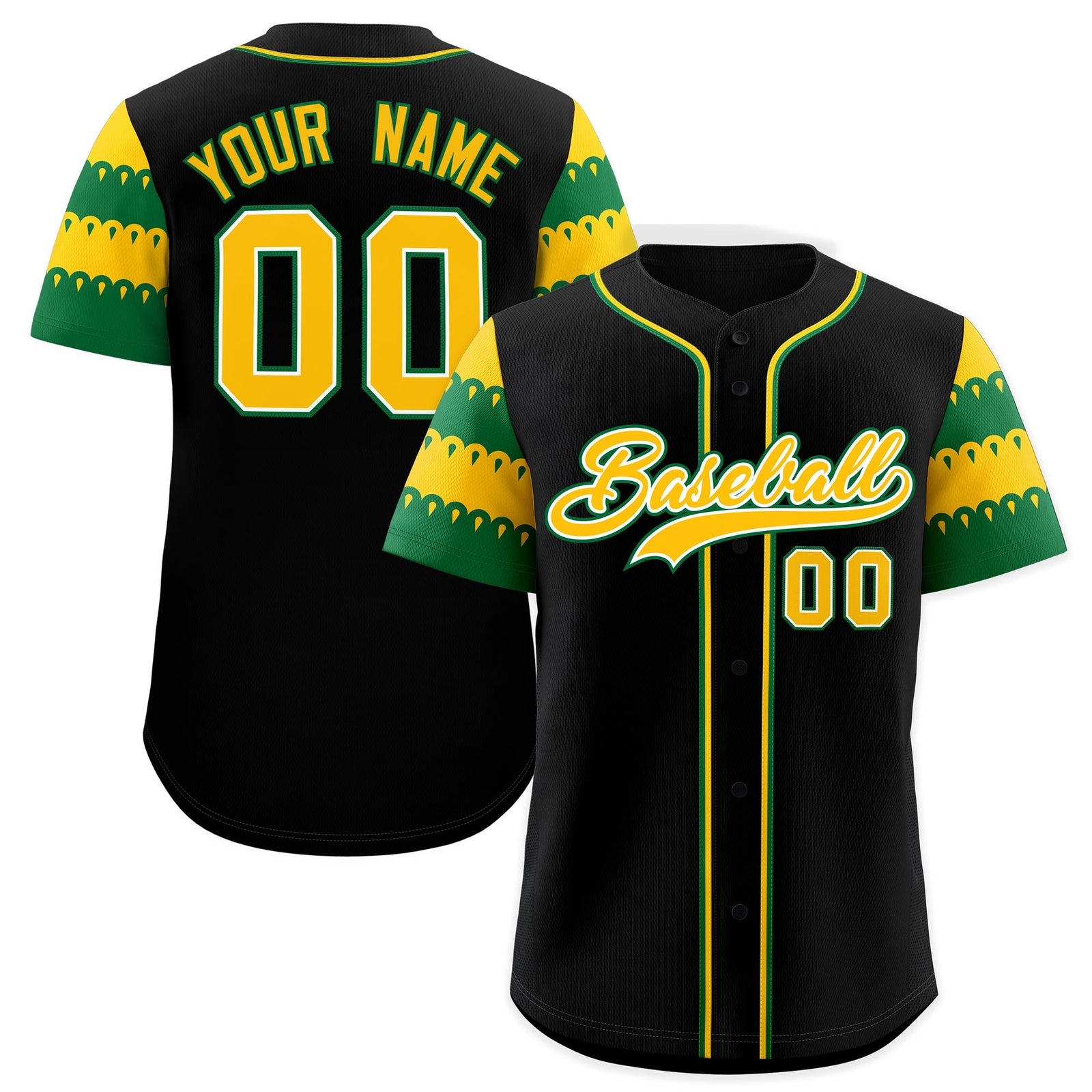 Custom Black Kelly Green Gold Sleeve Flag Lace Baseball Jersey | Sublimation Printed & Embroidery,Add Name and Numbern,Perfect for Teams | KXKSHOP