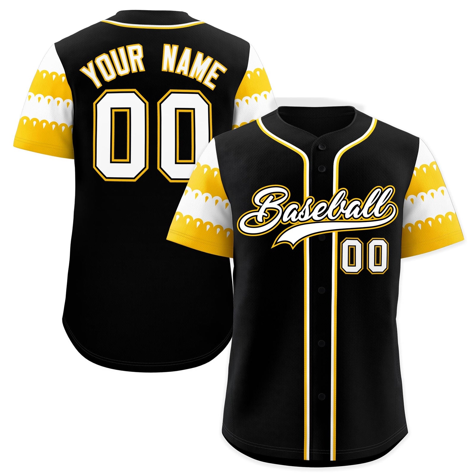Custom Black Gold White Sleeve Flag Lace Baseball Jersey | Sublimation Printed & Embroidery,Add Name and Numbern,Perfect for Teams | KXKSHOP