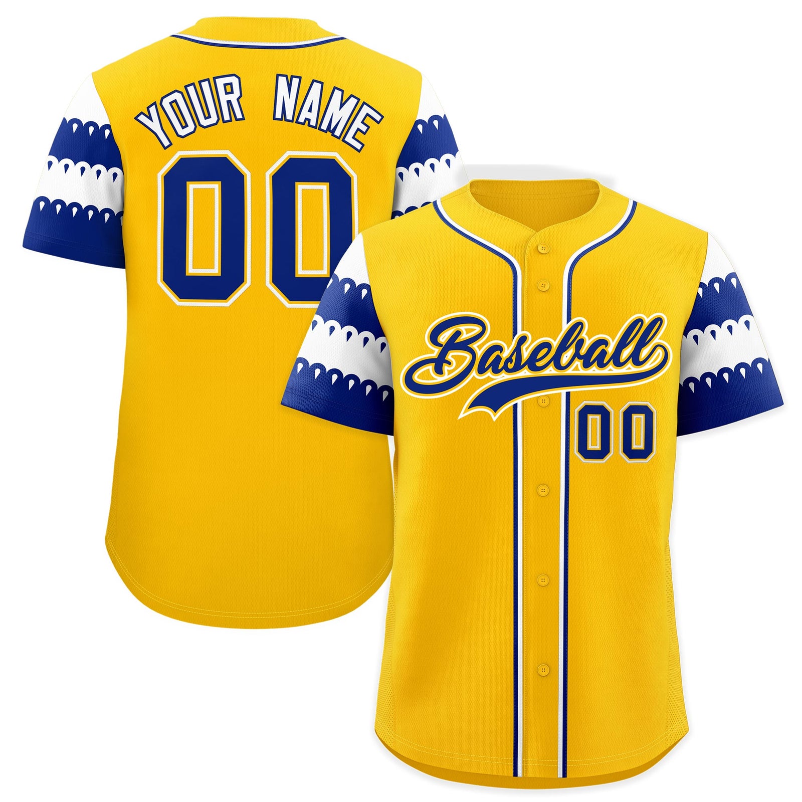 Custom Gold Royal White Sleeve Flag Lace Baseball Jersey | Sublimation Printed & Embroidery,Add Name and Numbern,Perfect for Teams | KXKSHOP