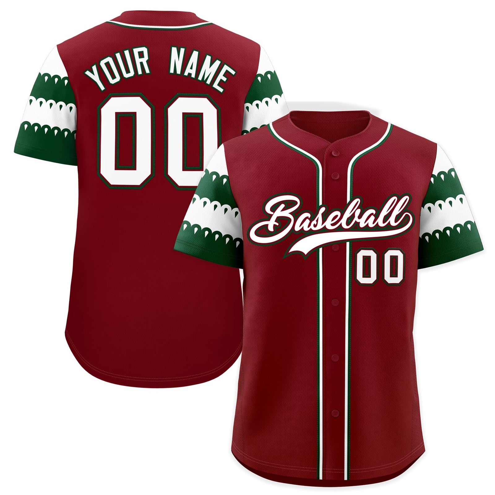 Custom Crimson Green White Sleeve Flag Lace Baseball Jersey | Sublimation Printed & Embroidery,Add Name and Numbern,Perfect for Teams | KXKSHOP