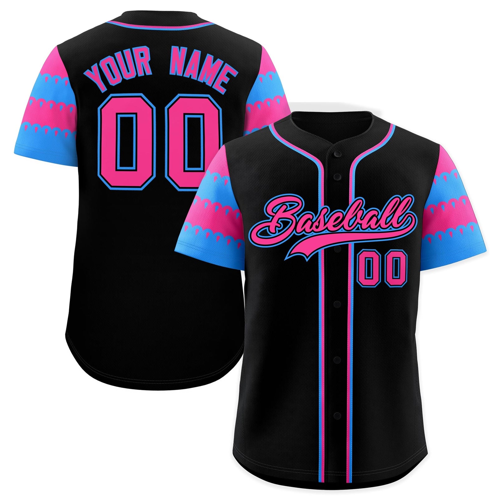 Custom Black Pink Powder Blue Sleeve Flag Lace Baseball Jersey | Sublimation Printed & Embroidery,Add Name and Numbern,Perfect for Teams | KXKSHOP