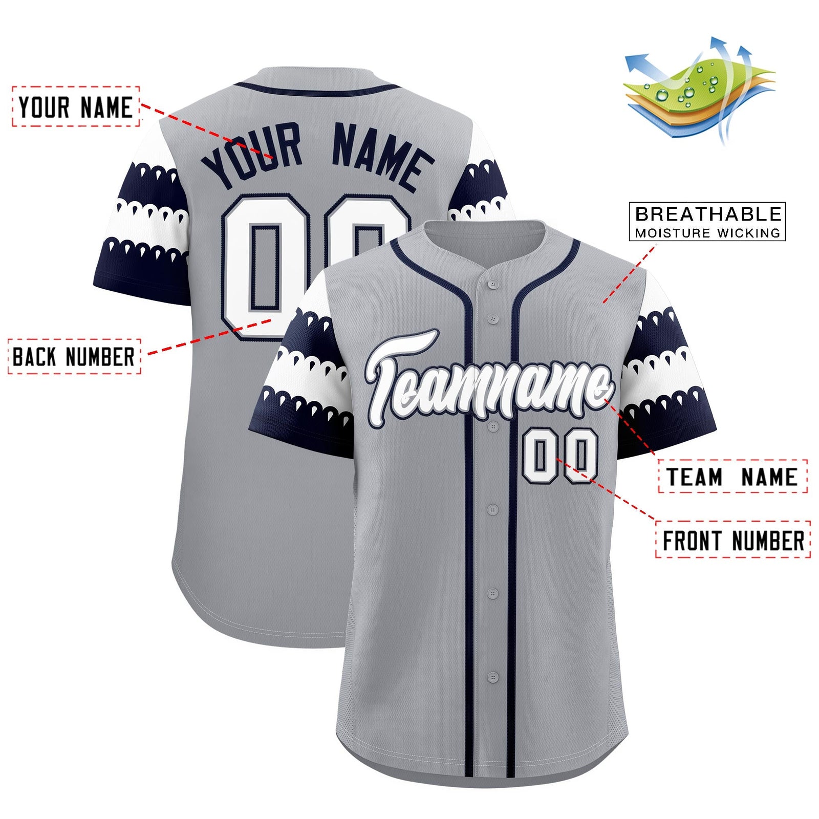 Custom Gray Navy White Sleeve Flag Lace Baseball Jersey | Sublimation Printed & Embroidery,Add Name and Numbern,Perfect for Teams | KXKSHOP
