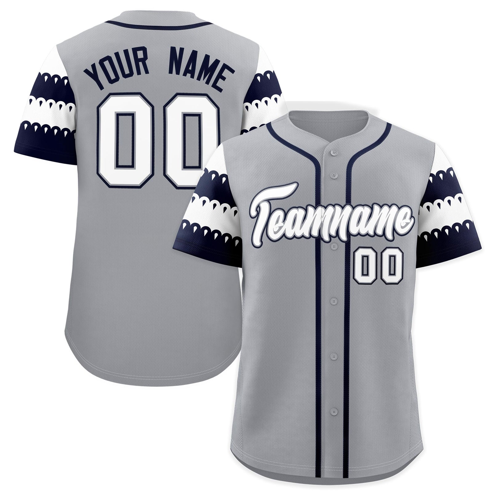 Custom Gray Navy White Sleeve Flag Lace Baseball Jersey | Sublimation Printed & Embroidery,Add Name and Numbern,Perfect for Teams | KXKSHOP