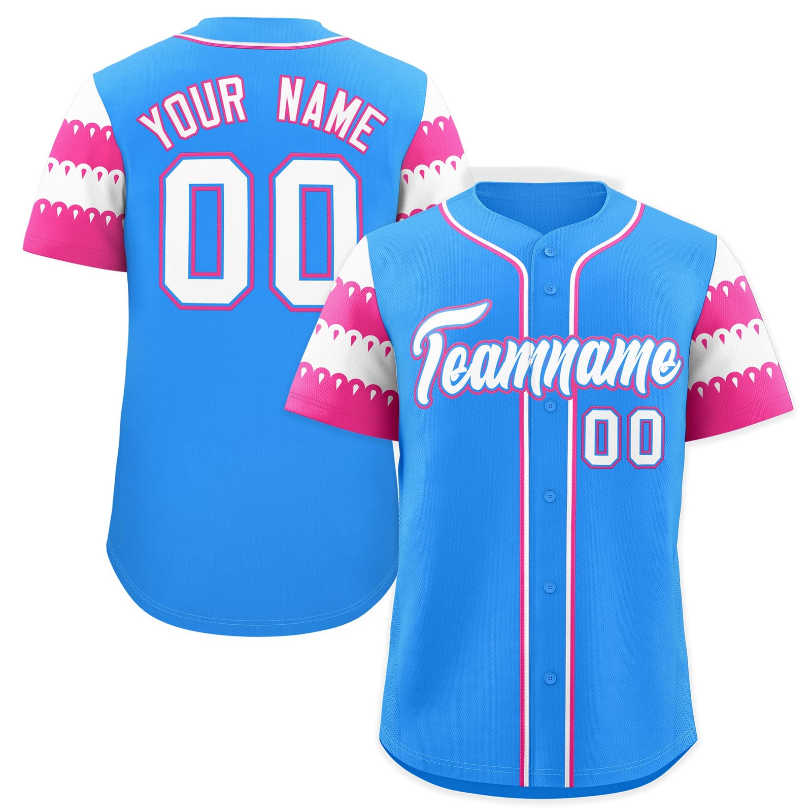 Custom Powder Blue Pink White Sleeve Flag Lace Baseball Jersey | Sublimation Printed & Embroidery,Add Name and Numbern,Perfect for Teams | KXKSHOP