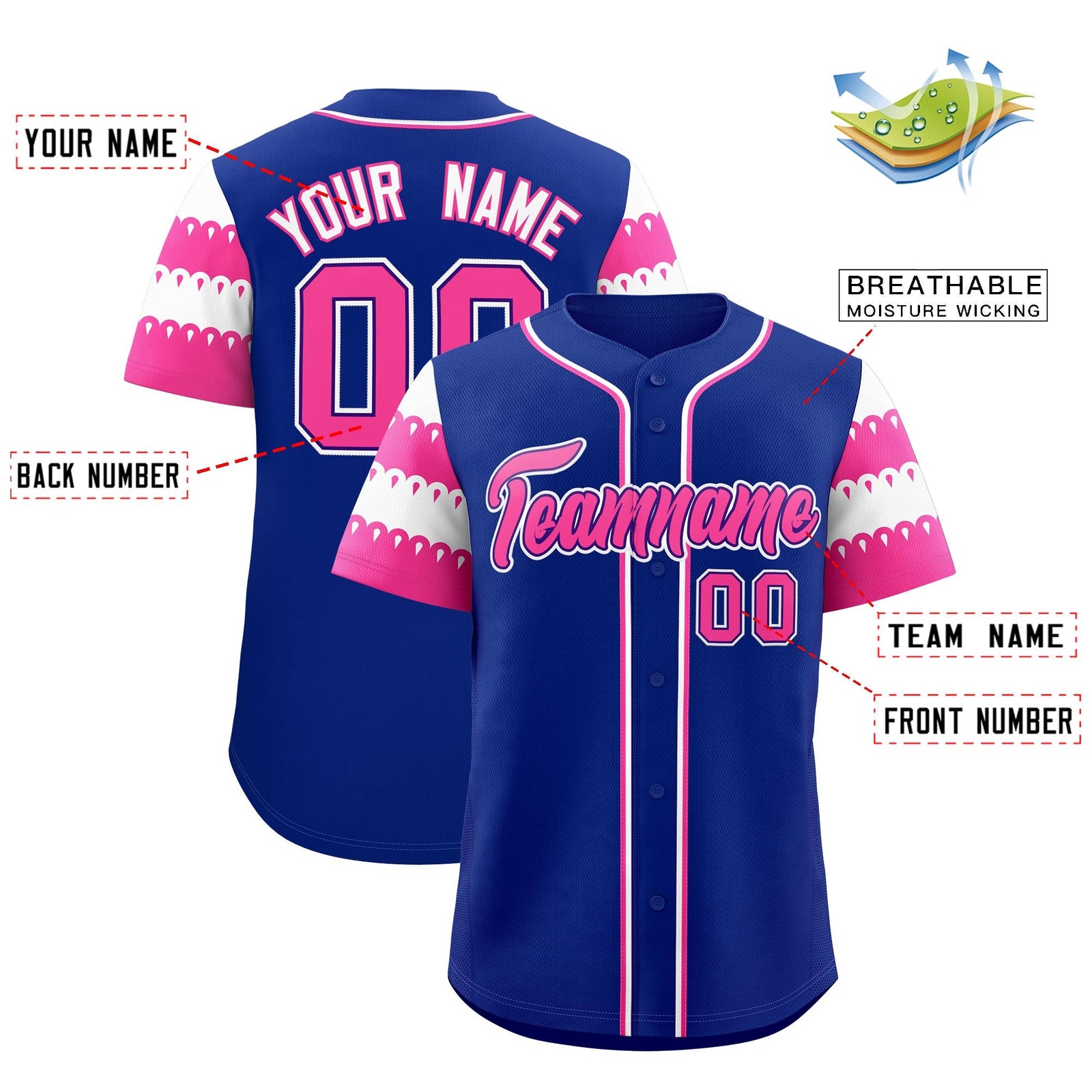 Custom Royal Pink White Sleeve Flag Lace Baseball Jersey | Sublimation Printed & Embroidery,Add Name and Numbern,Perfect for Teams | KXKSHOP