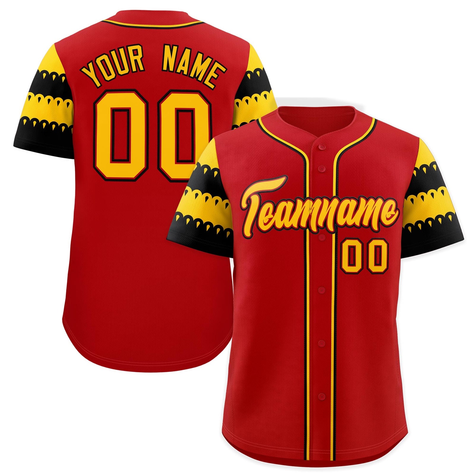 Custom Red Gold Black Sleeve Flag Lace Baseball Jersey | Sublimation Printed & Embroidery,Add Name and Numbern,Perfect for Teams | KXKSHOP