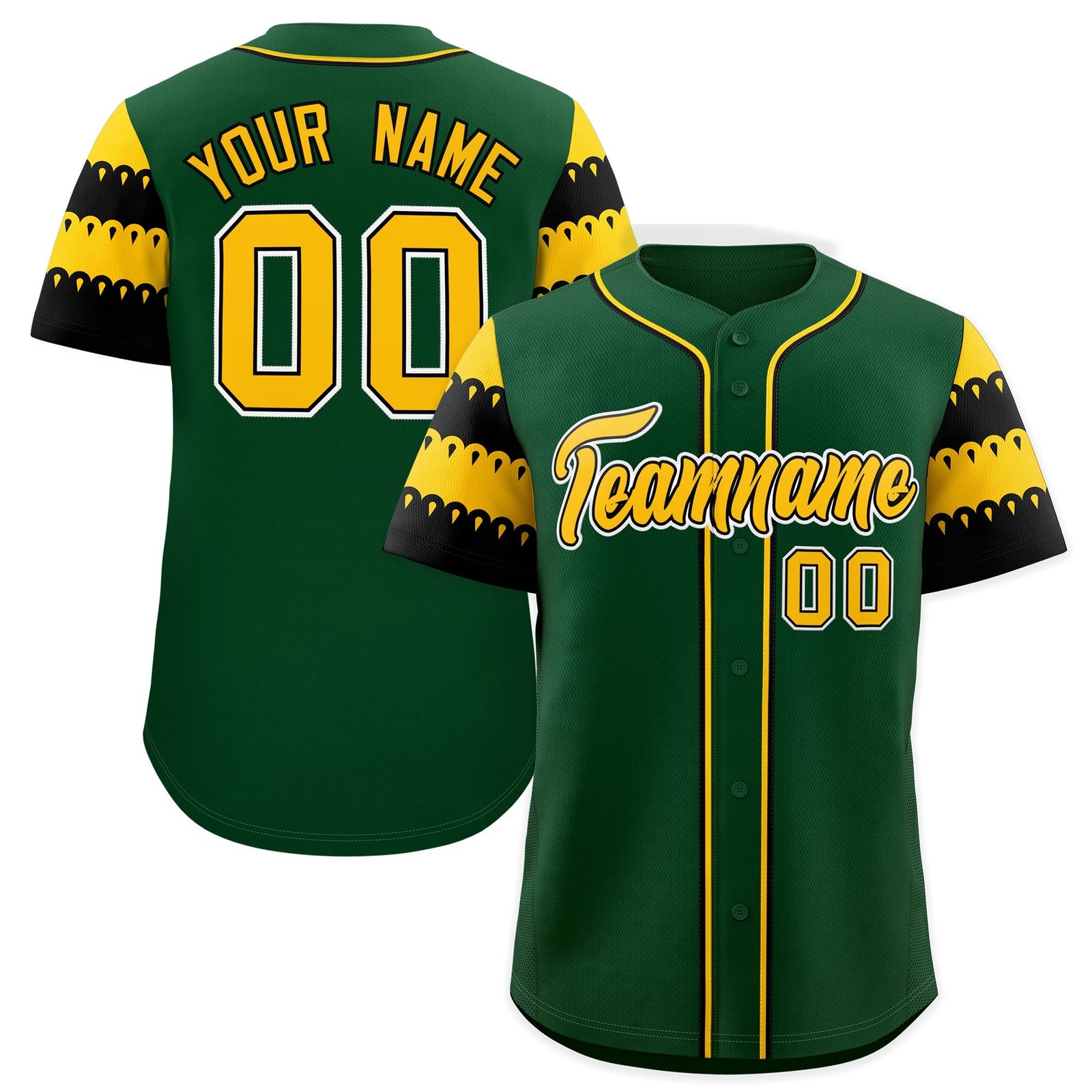 Custom Green Gold Black Sleeve Flag Lace Baseball Jersey | Sublimation Printed & Embroidery,Add Name and Numbern,Perfect for Teams | KXKSHOP