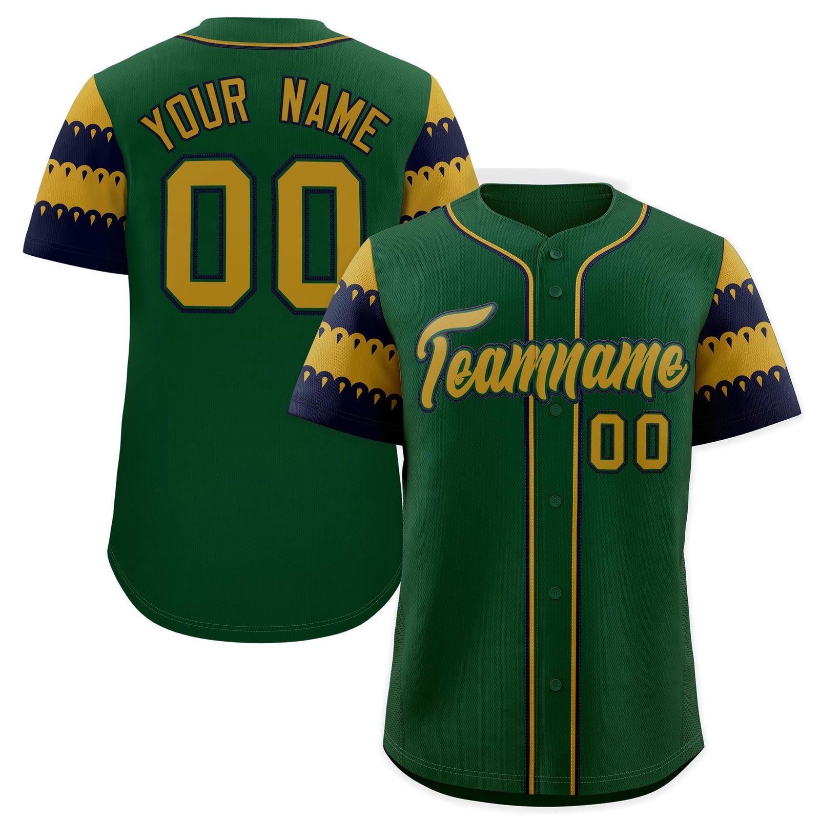 Custom Green Old Gold Navy Sleeve Flag Lace Baseball Jersey | Sublimation Printed & Embroidery,Add Name and Numbern,Perfect for Teams | KXKSHOP