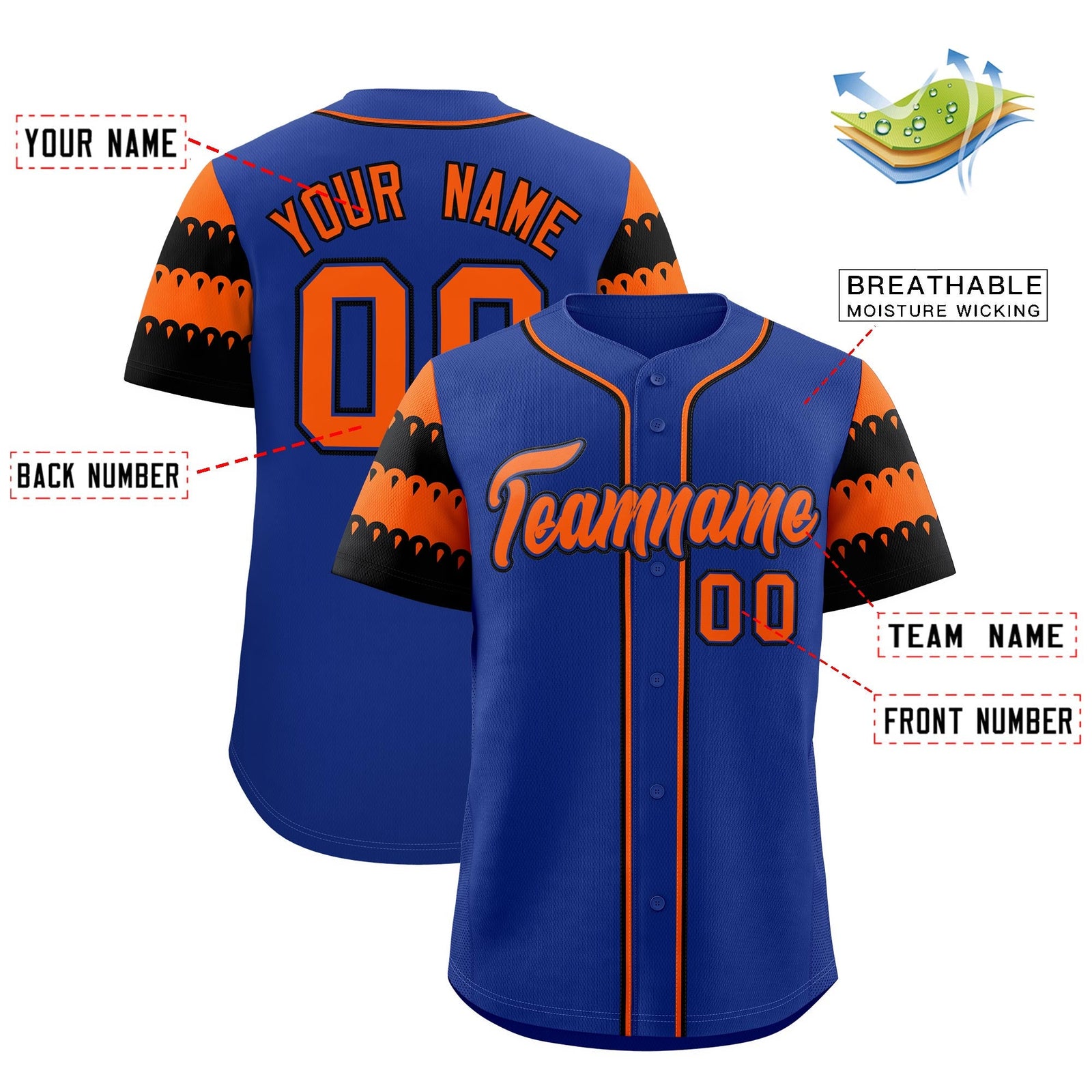 Custom Royal Orange Black Sleeve Flag Lace Baseball Jersey | Sublimation Printed & Embroidery,Add Name and Numbern,Perfect for Teams | KXKSHOP