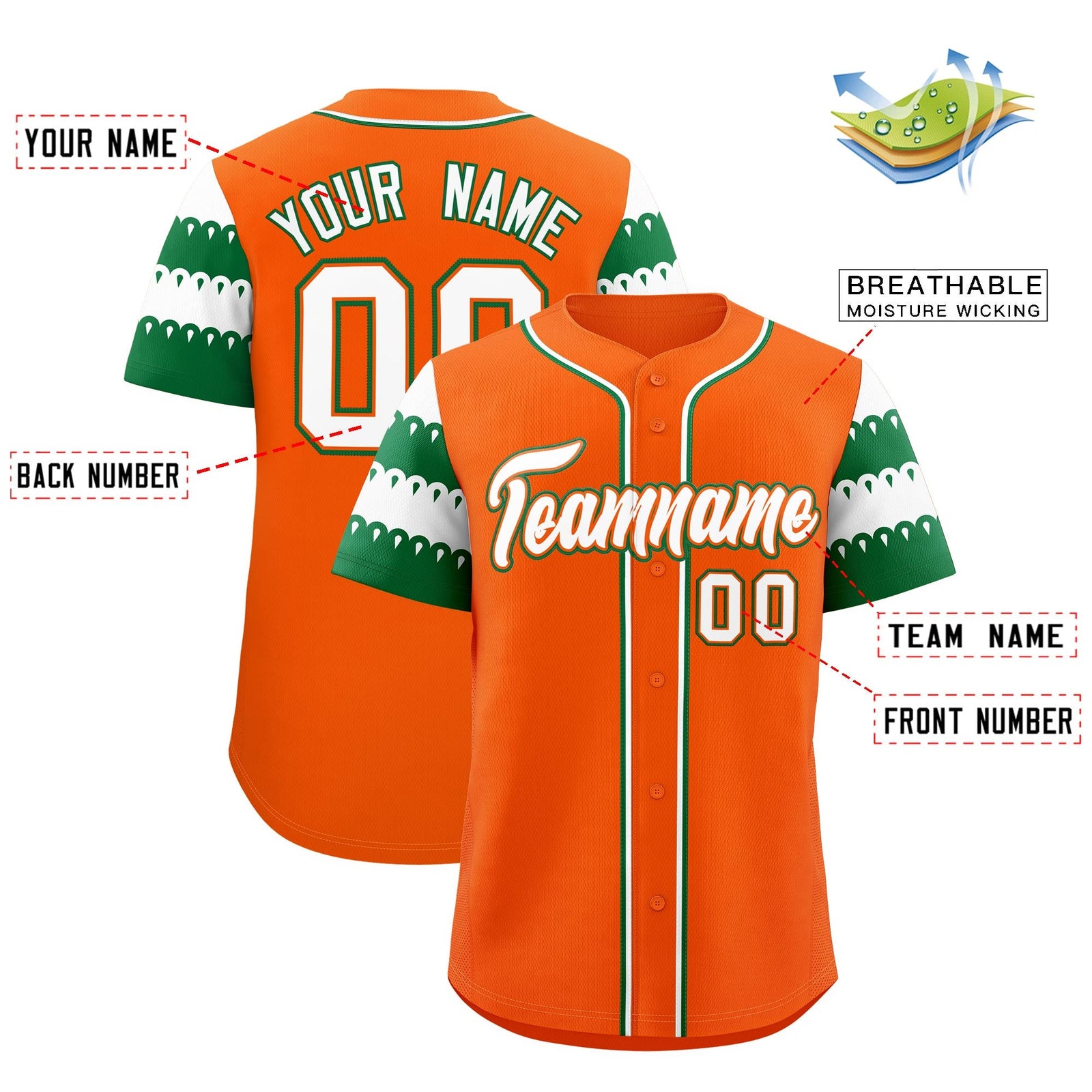 Custom Orange Kelly Green White Sleeve Flag Lace Baseball Jersey | Sublimation Printed & Embroidery,Add Name and Numbern,Perfect for Teams | KXKSHOP