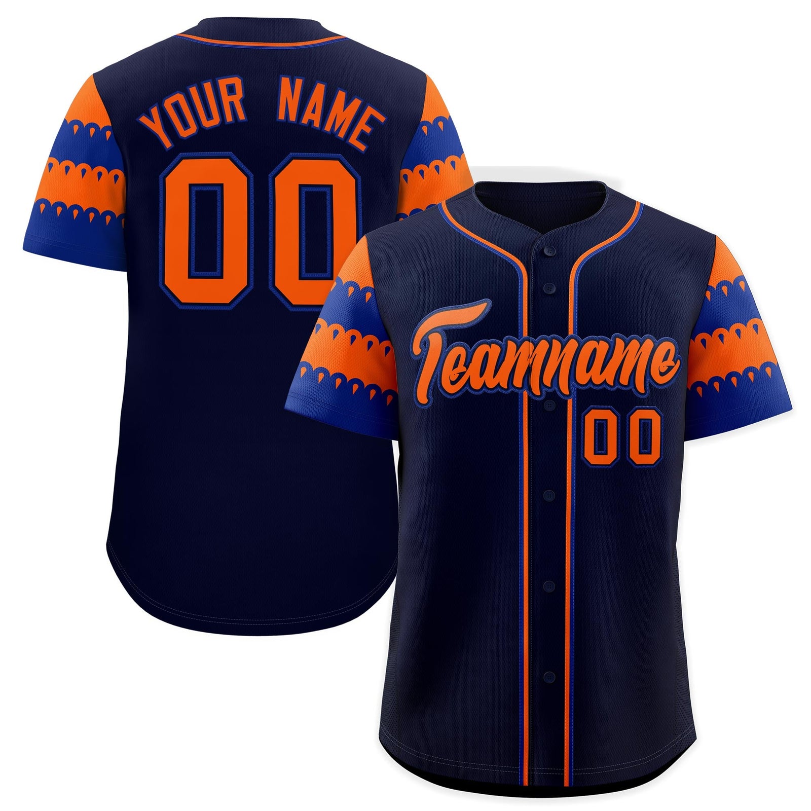 Custom Navy Orange Royal Sleeve Flag Lace Baseball Jersey | Sublimation Printed & Embroidery,Add Name and Numbern,Perfect for Teams | KXKSHOP