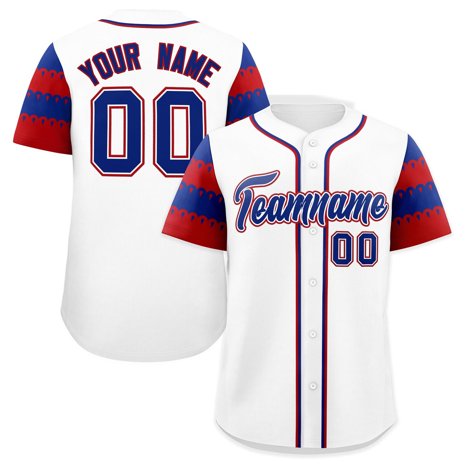Custom White Red Royal Sleeve Flag Lace Baseball Jersey | Sublimation Printed & Embroidery,Add Name and Numbern,Perfect for Teams | KXKSHOP