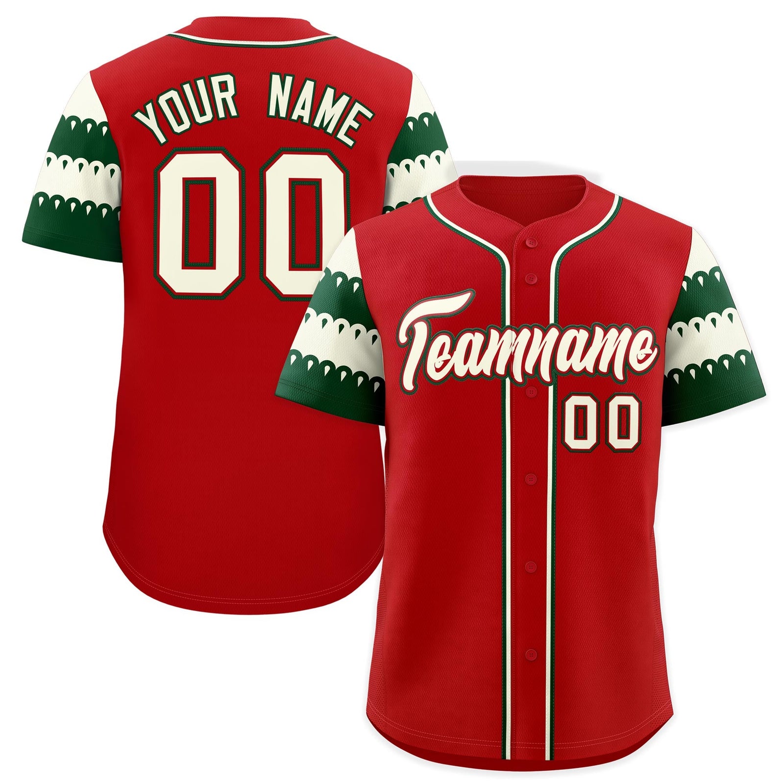 Custom Red White Green Sleeve Flag Lace Baseball Jersey | Sublimation Printed & Embroidery,Add Name and Numbern,Perfect for Teams | KXKSHOP
