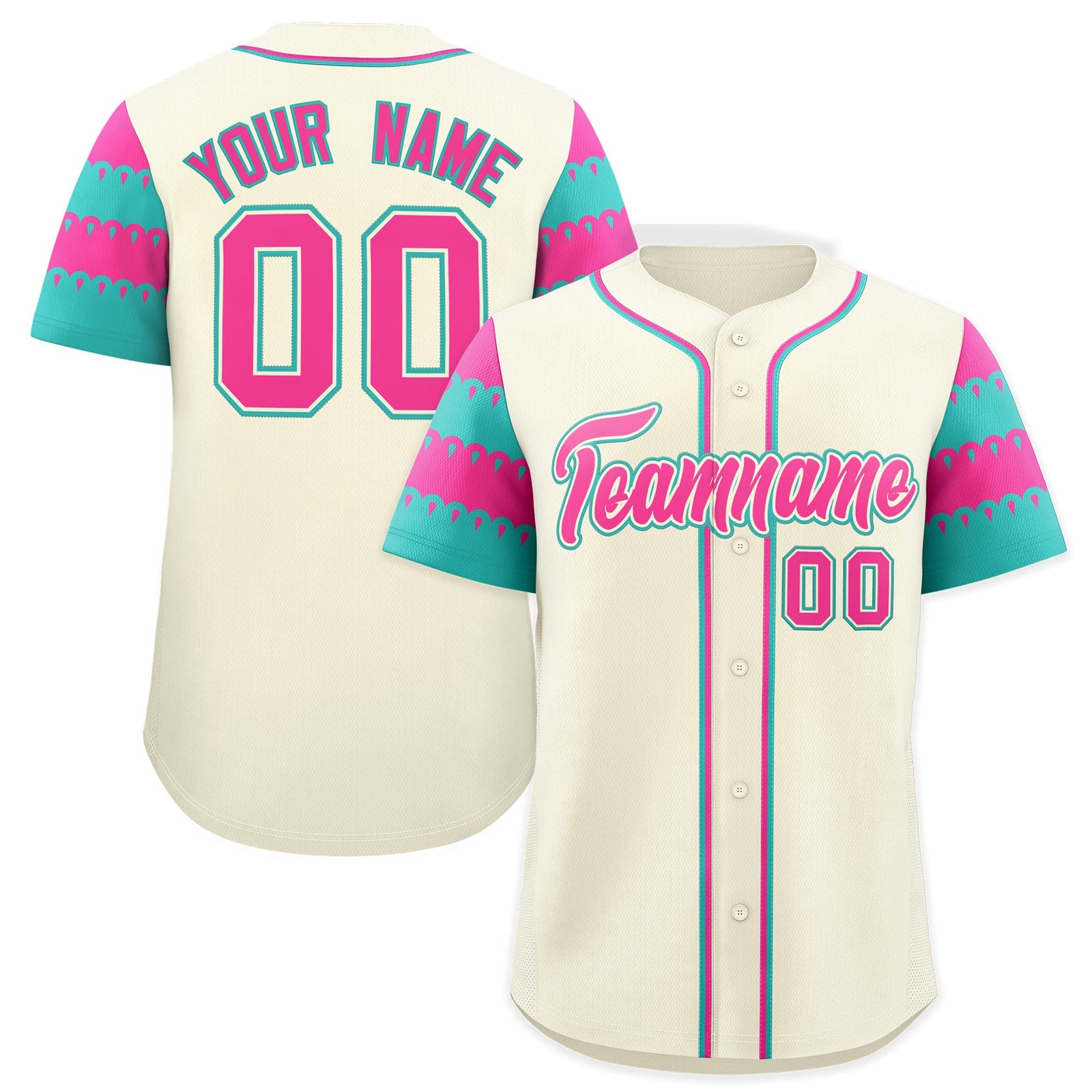 Custom Cream Pink Aqua Sleeve Flag Lace Baseball Jersey | Sublimation Printed & Embroidery,Add Name and Numbern,Perfect for Teams | KXKSHOP