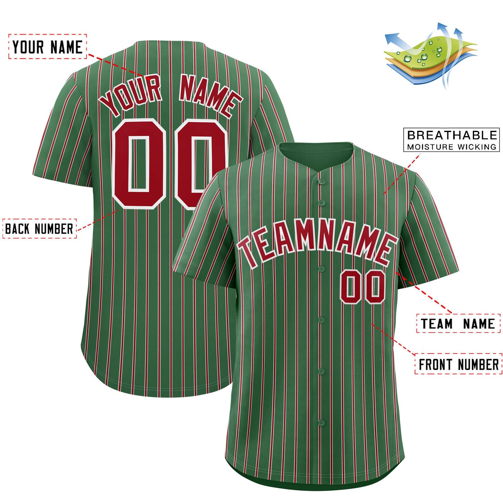 Custom Kelly Green White Tricolor Stripe Fashion Authentic Baseball Jersey