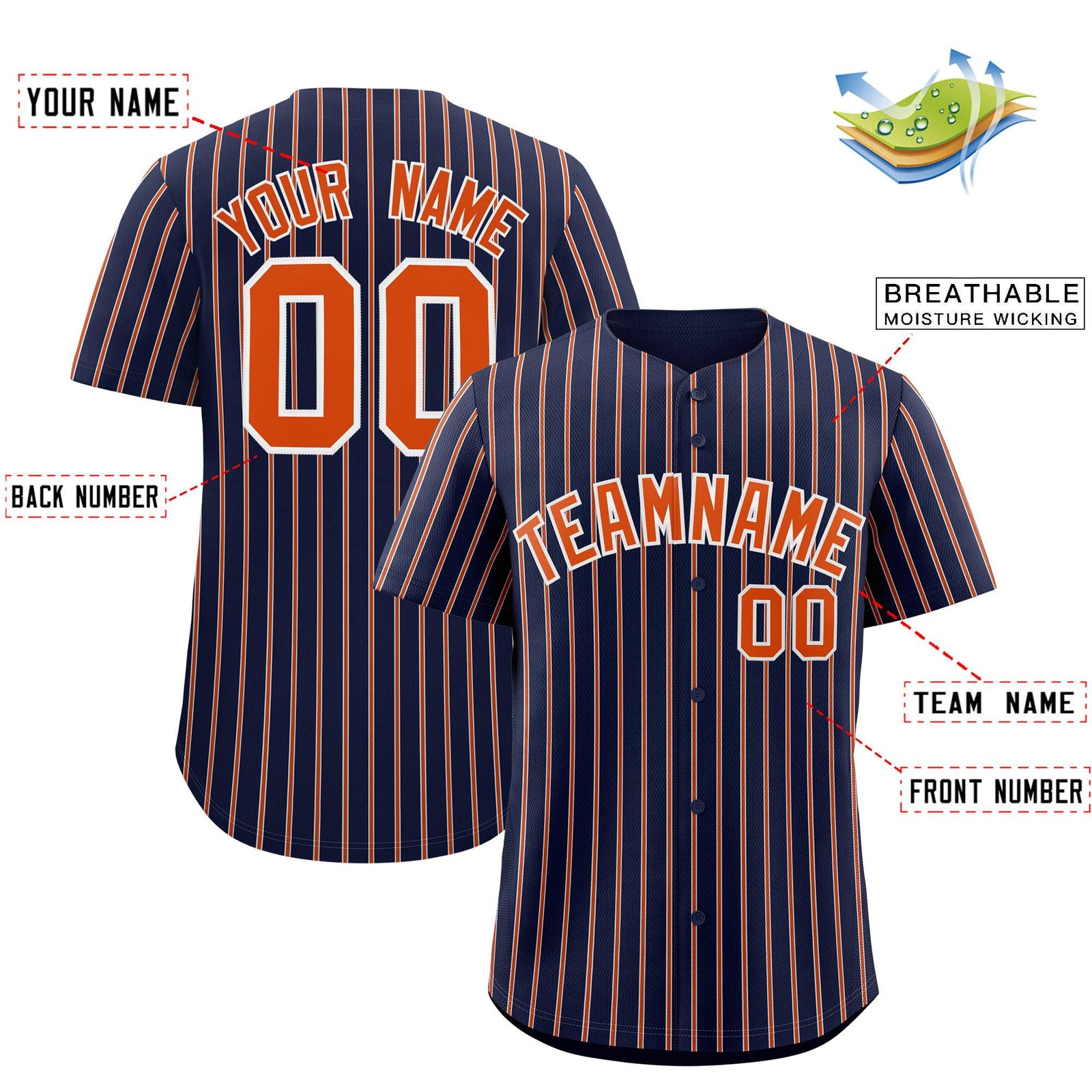 Custom Navy White Tricolor Stripe Fashion Authentic Baseball Jersey