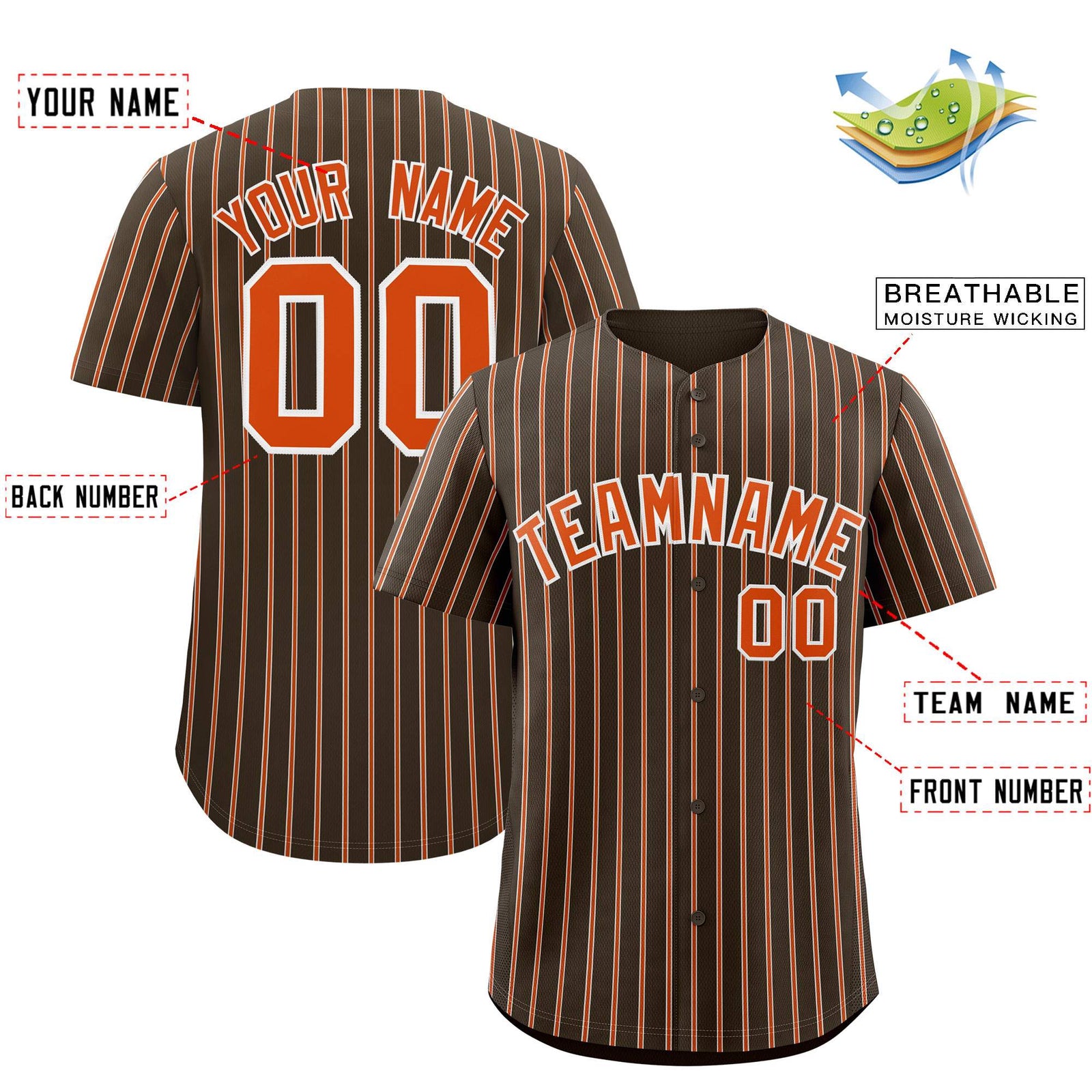 Custom Brown White Tricolor Stripe Fashion Authentic Baseball Jersey