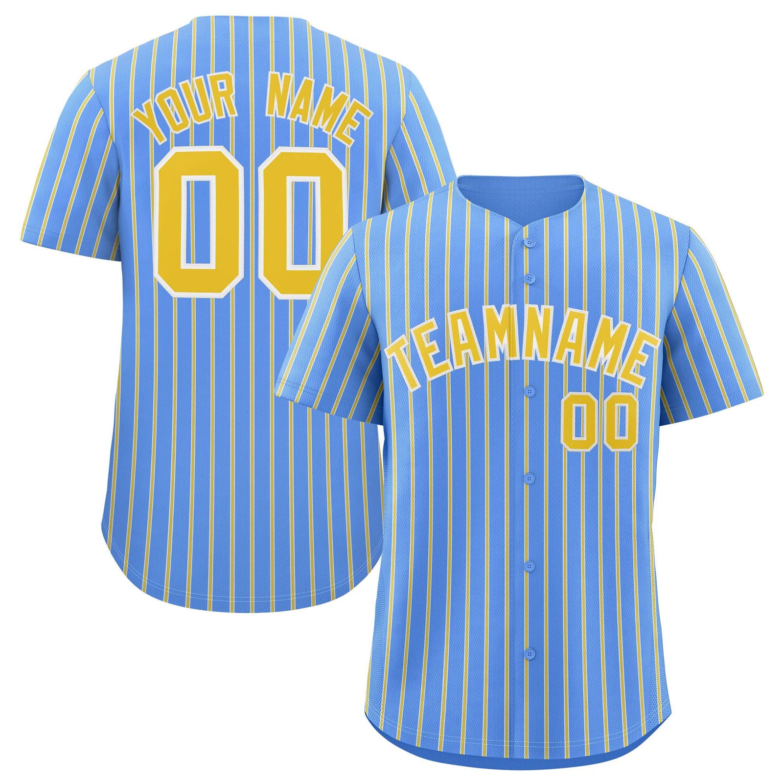 Custom Powder Blue White Tricolor Stripe Fashion Authentic Baseball Jersey