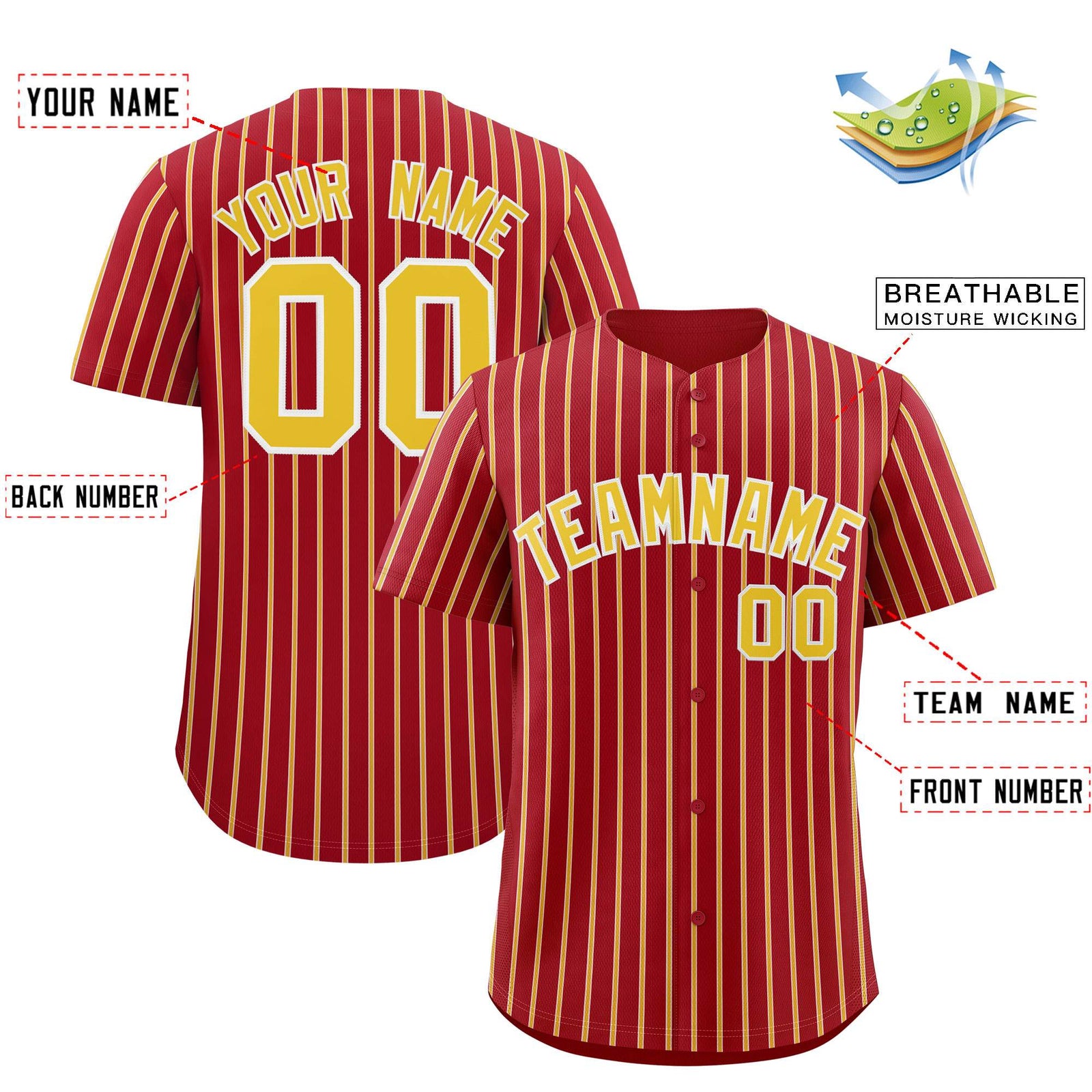 Custom Red White Tricolor Stripe Fashion Authentic Baseball Jersey