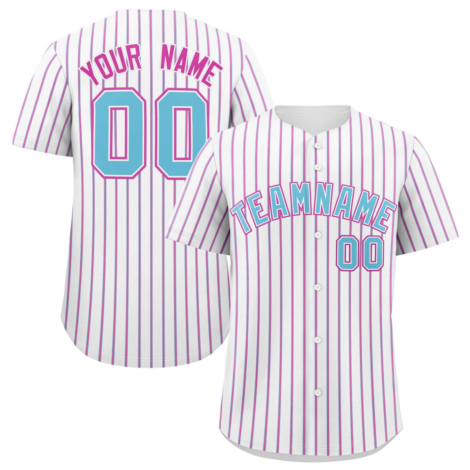 Custom White Sky Blue Tricolor Stripe Fashion Authentic Baseball Jersey