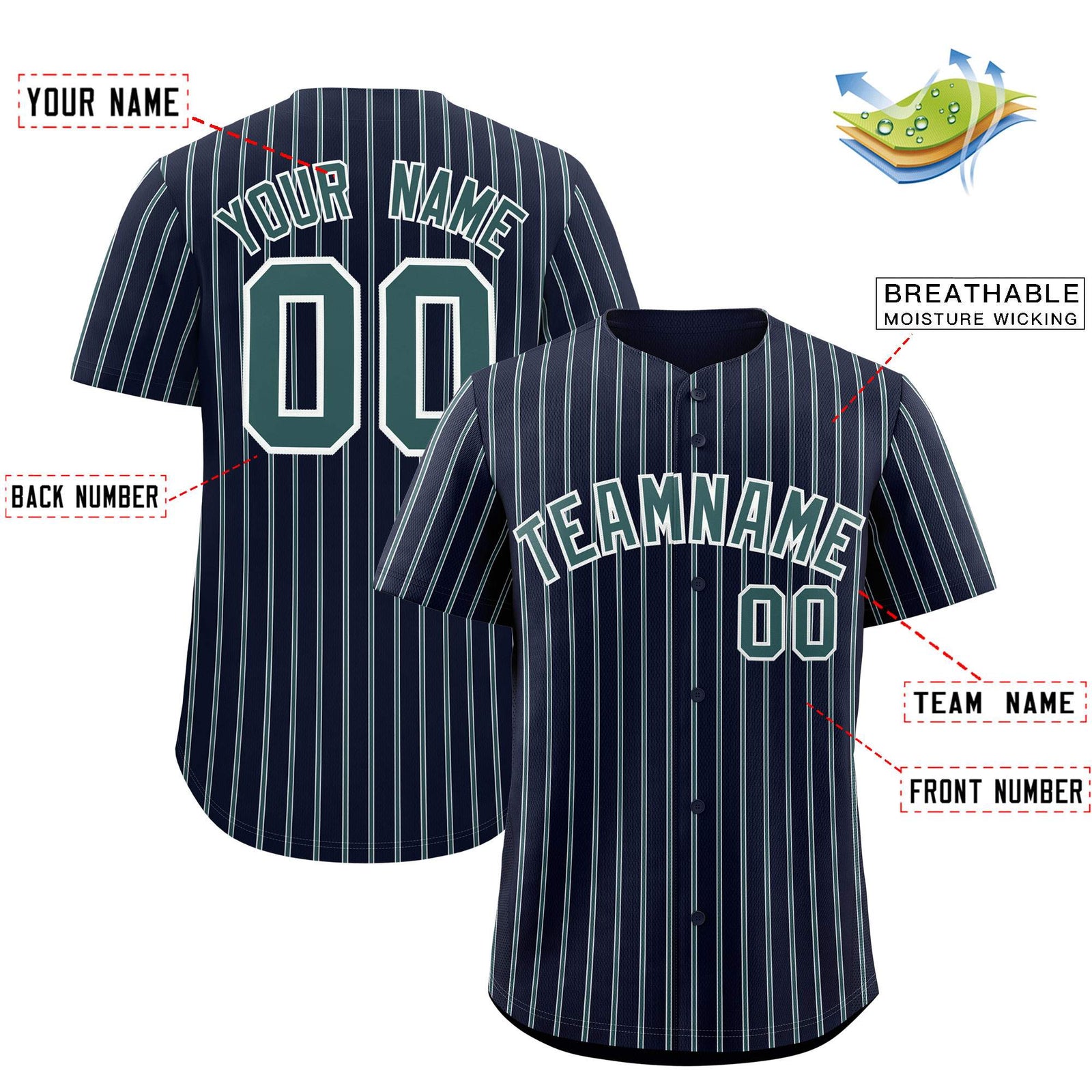 Custom Navy White Tricolor Stripe Fashion Authentic Baseball Jersey