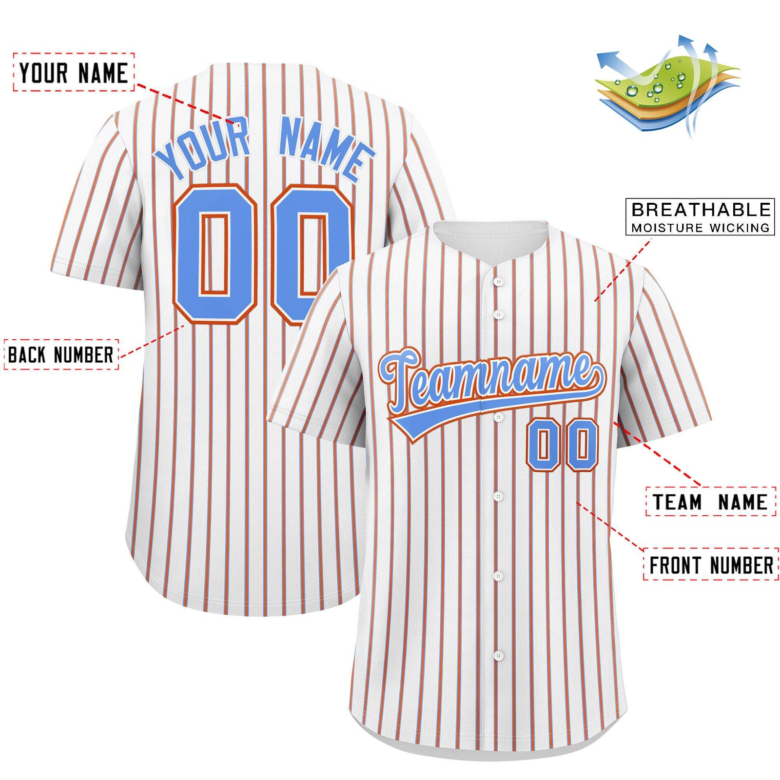 Custom White Powder Blue Tricolor Stripe Fashion Authentic Baseball Jersey