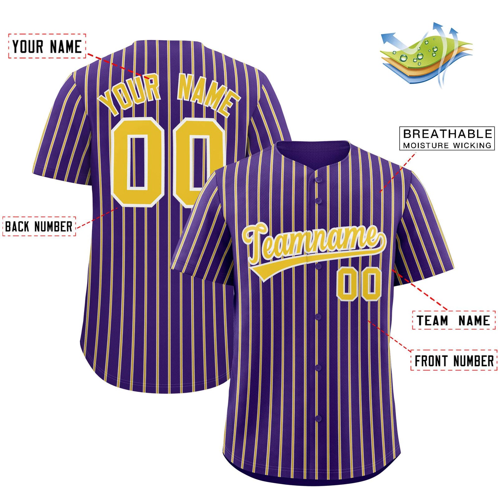 Custom Purple White Tricolor Stripe Fashion Authentic Baseball Jersey