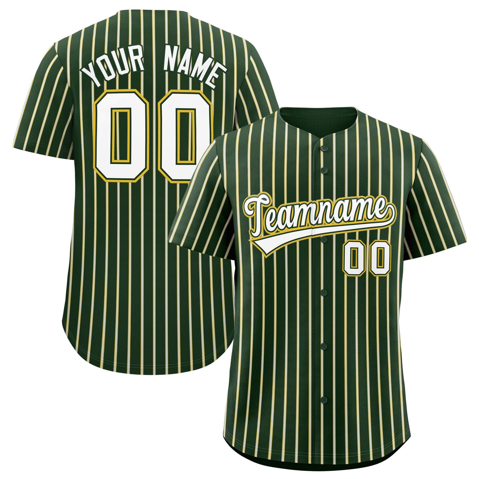 Custom Green Gold Tricolor Stripe Fashion Authentic Baseball Jersey